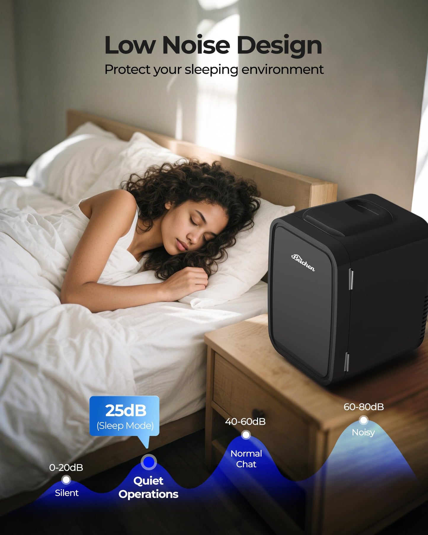 BEICHEN Mini Fridge, 4 Liter/6 Can Portable Refrigerator for Bedroom Office Dorm Car– Fast Cooling, Low Noise, 100-125V AC/5-12V USB Small Compact Refrigerator for Skincare, Food, Drinks(Black)