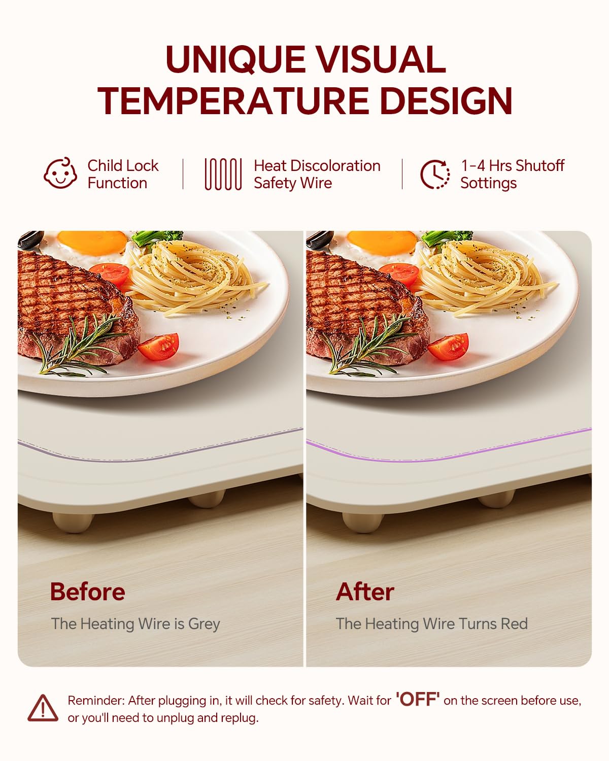 Food Warming Mat, Silicone Heating Tray with 7 Temperature Settings, Quick Full Surface Heating Pad, Thermochromic Line, Kids Lock, Electric Warming Tray for Buffets Party