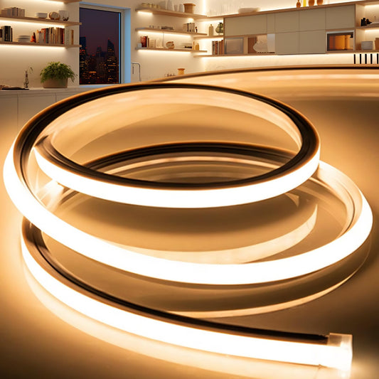 VOEWT LED Strip Lights Warm White 3000K,32.8ft 110-120V Neon Rope Lights,Flexible Silicone Outdoor Waterproof Neon Strip Lights for Bedroom,Mirror,Kitchen Cabinet, Living Room,Halloween Decor