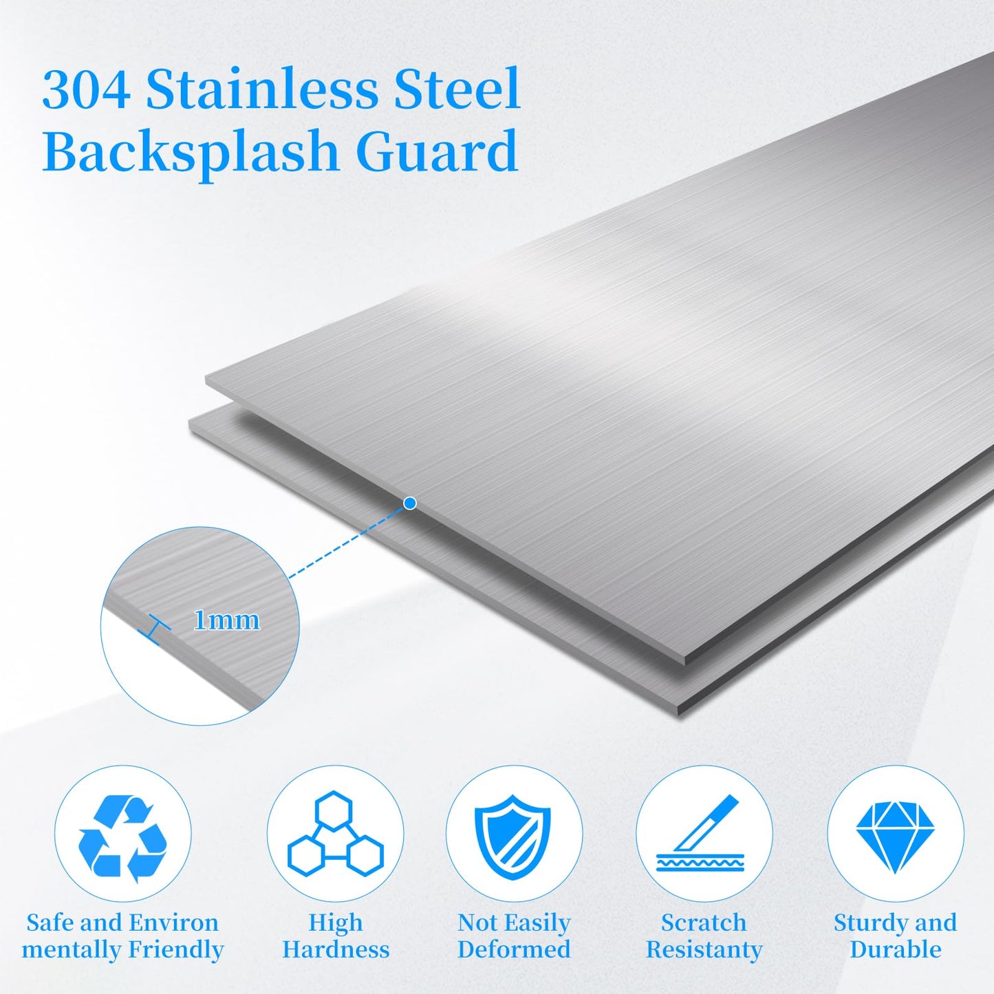 Mineye 11NBBKGDDS Self-Adhesive Front Control Range Stainless Steel Backguard, 29.75" ×4.75" Stainless Steel Backsplash Guard for Most Brands of Stove, Silver