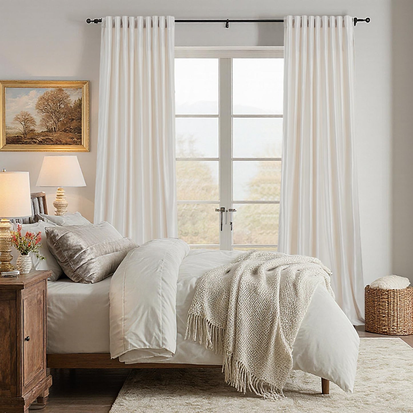 100% Blackout Ivory Off White Velvet Curtains 84 inch Long for Living Room,Set of 2 Panels Liner Rod Pocket Back Tab Thermal Window Drapes Room Darkening Heavy Decorative Curtains for Bedroom