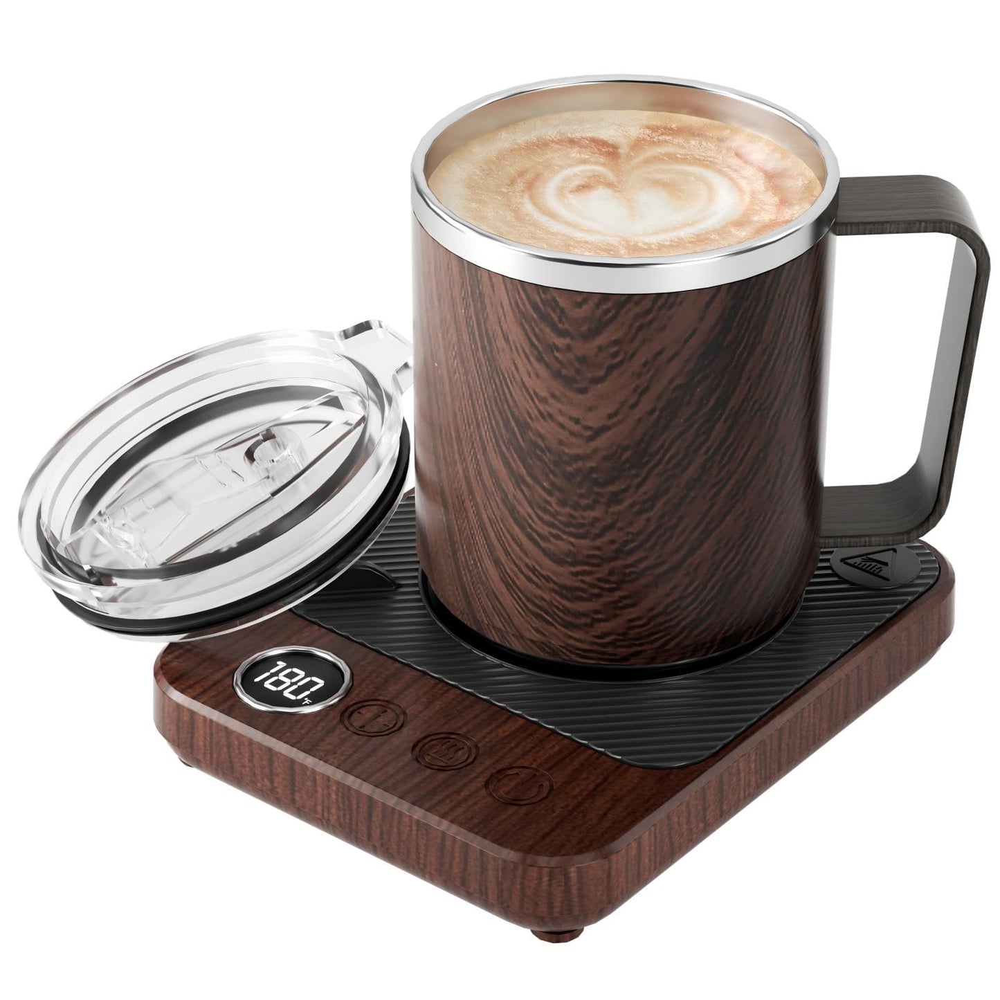 Felibeaco Coffee Mug Warmer & Mug Set for Desk, Smart Coffee Cup Warmer with 16oz Heated Mug, Cup Heater with Auto Shut Off for Office/Home, Coffee Gifts for Men&Women, for mom,Wood