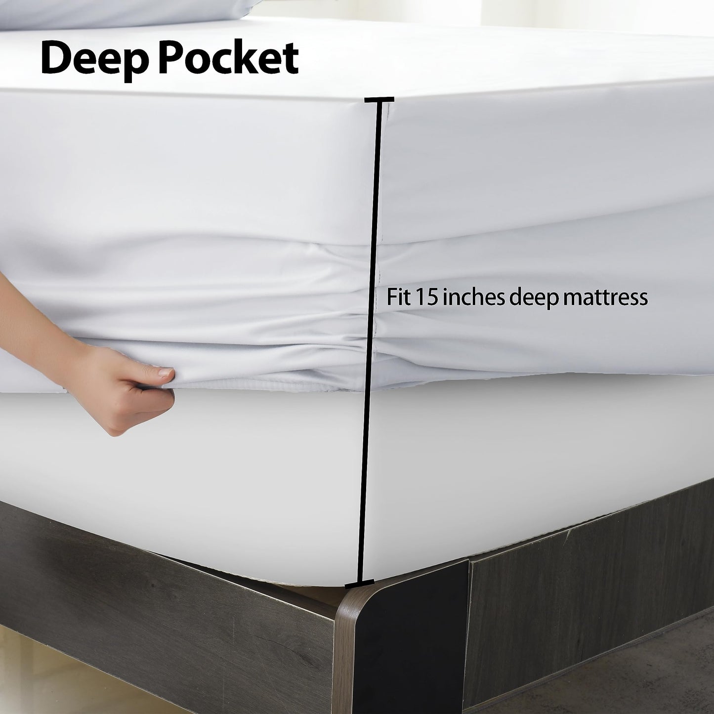 2-Pack Pure Cotton Twin XL Fitted Sheet for Adjustable Bed Split King, 600 TC 16" Deep Pocket Egyptian Cotton Fitted Sheet (2pcs, Twin XL, White)
