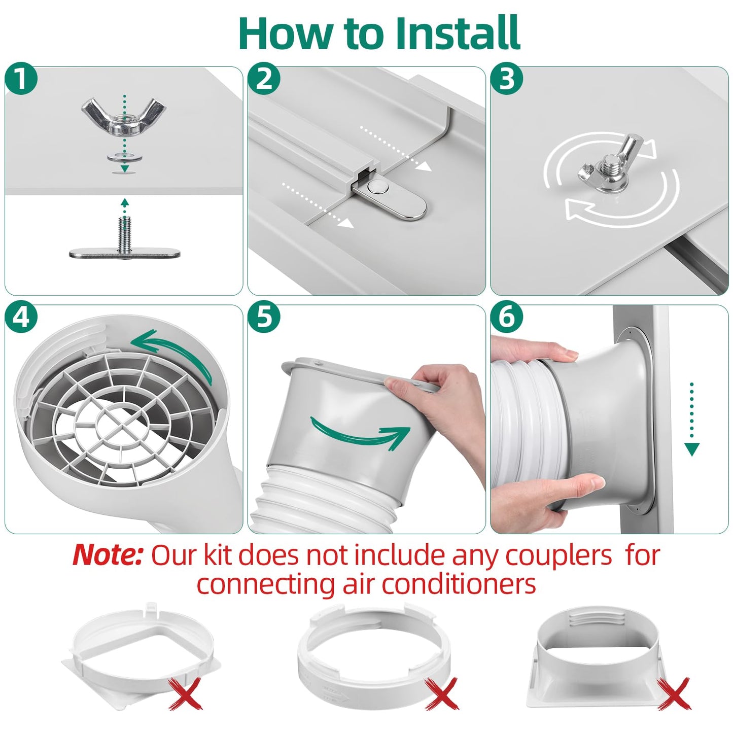 cocobeen Portable Air Conditioner Window Kit - Adjustable Universal Window Seal AC Vent Kit with 5.9” Exhaust Hose for Sliding Vertical/Horizontal Windows (5 Panels)