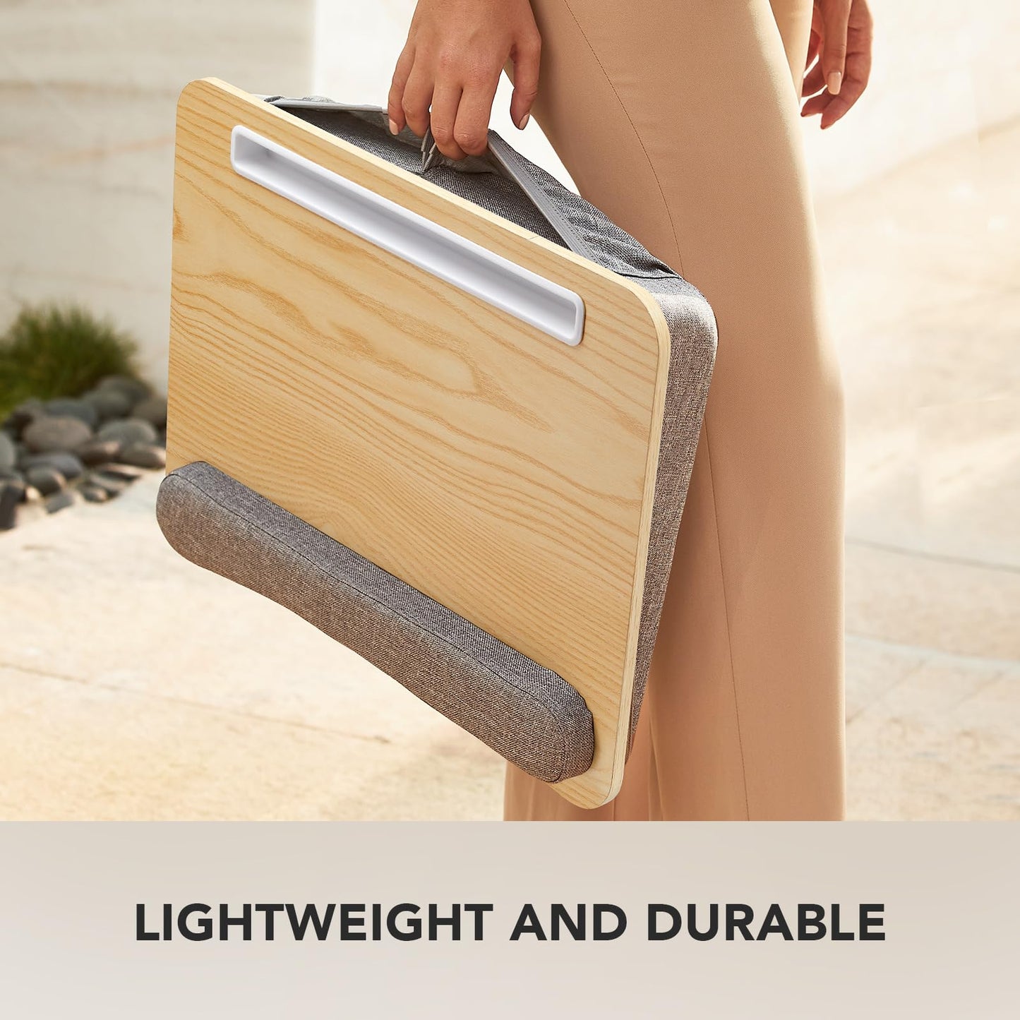 HUANUO Laptop Lap Desk - Portable Lap Desk with Pillow Cushion, Fits up to 15.6 inch Laptop, with Anti-Slip Strip & Storage Function for Home Office Students Use as Computer Laptop Stand - Light Wood