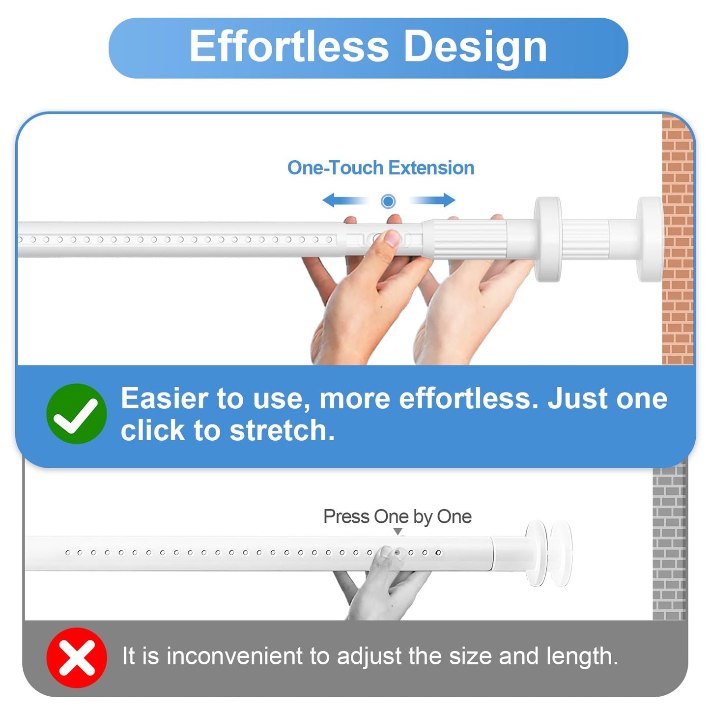 Long Tension Rod 39-144inch White Tension Curtain Rods no Drilling 1.26" Diameter Outdoor Curtain Rod for Patio,Windows,Shower,Doorway,Heavy Duty Spring Rods