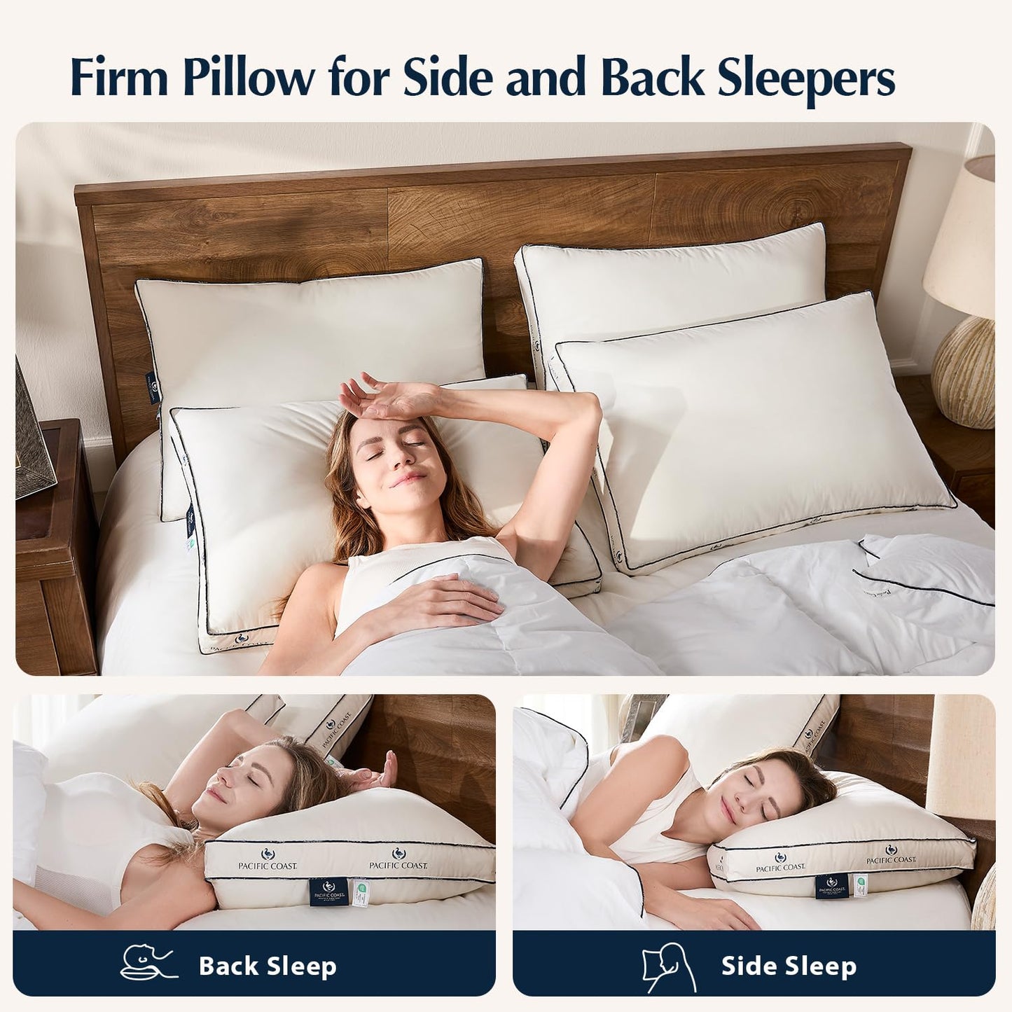 Pacific Coast Goose Firm Bed Pillows of Standard Size, 100% Organic Cotton Cover, Gusseted Design for Sleeping, Feather and Down Pillows of Hotel Collection