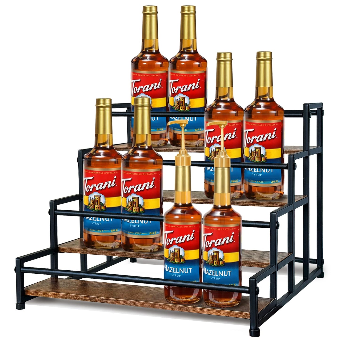 Klxuyuo 4-Tier Coffee Syrup Rack for 20 Bottles (750ml)–Sturdy Coffee Syrup Organizer Holder for Kitchen, Café, Office