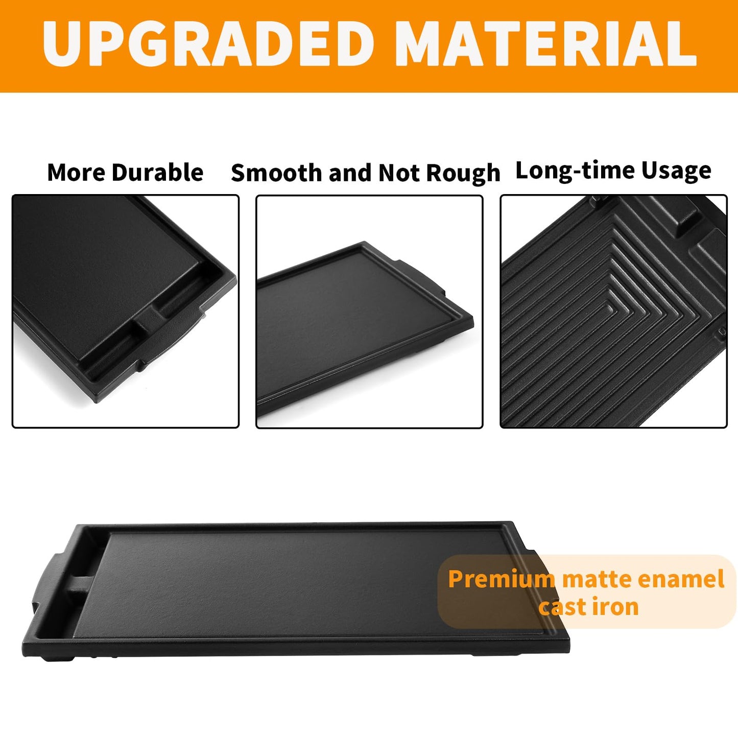 Upgraded W10432544 Griddle Replacement for Whirlpool Gas Stove Griddle Plate Cast Iron Range Griddle W10432539 Whirlpool KitchenAid Jennair Maytag Gas Cooktop Parts Burner Center Griddle Flat Top Pan