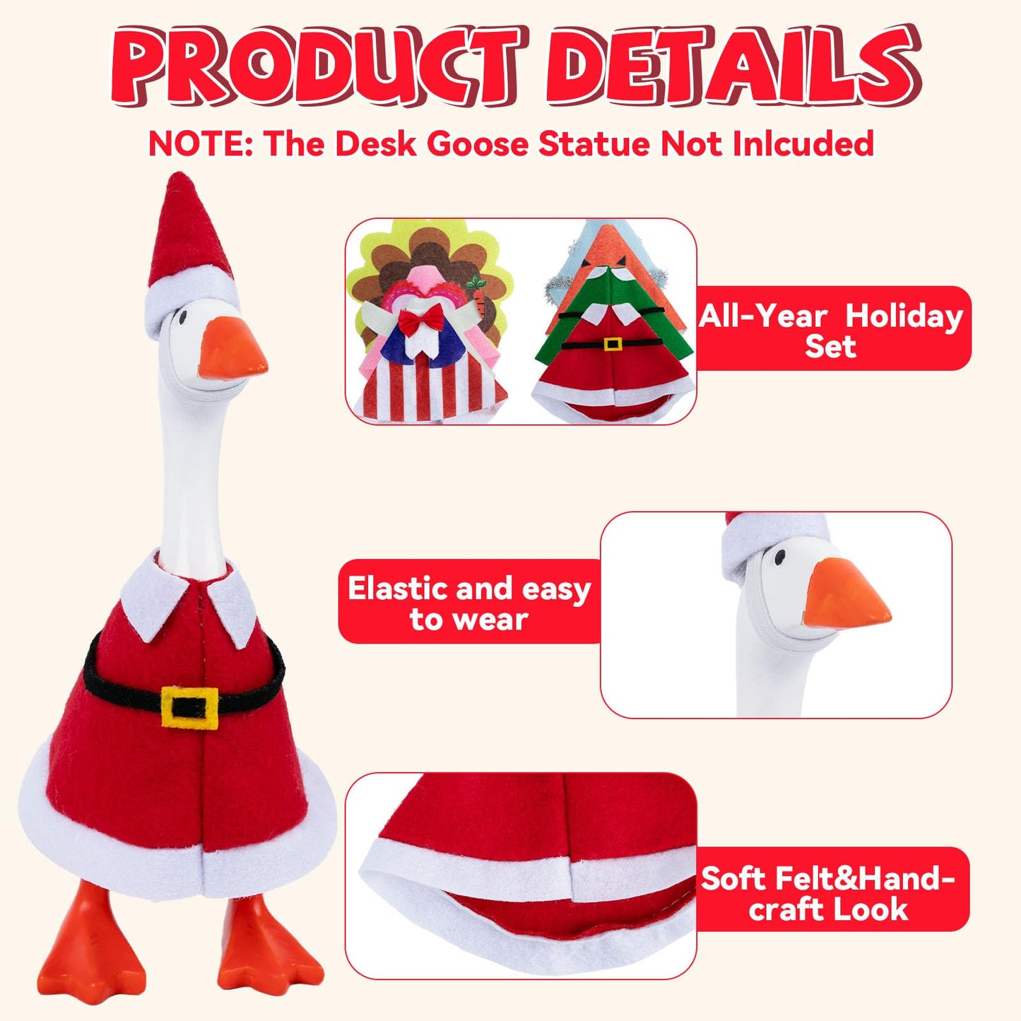 Neowedding 8 Set Desk Goose Outfits Holiday Set – 7 Inch Goose Outfits Felt Clothes, Cute Decor Accessories for Magnetic Desk Geese or Duck Statue for Spring, ‌Summer, Independence Day and more