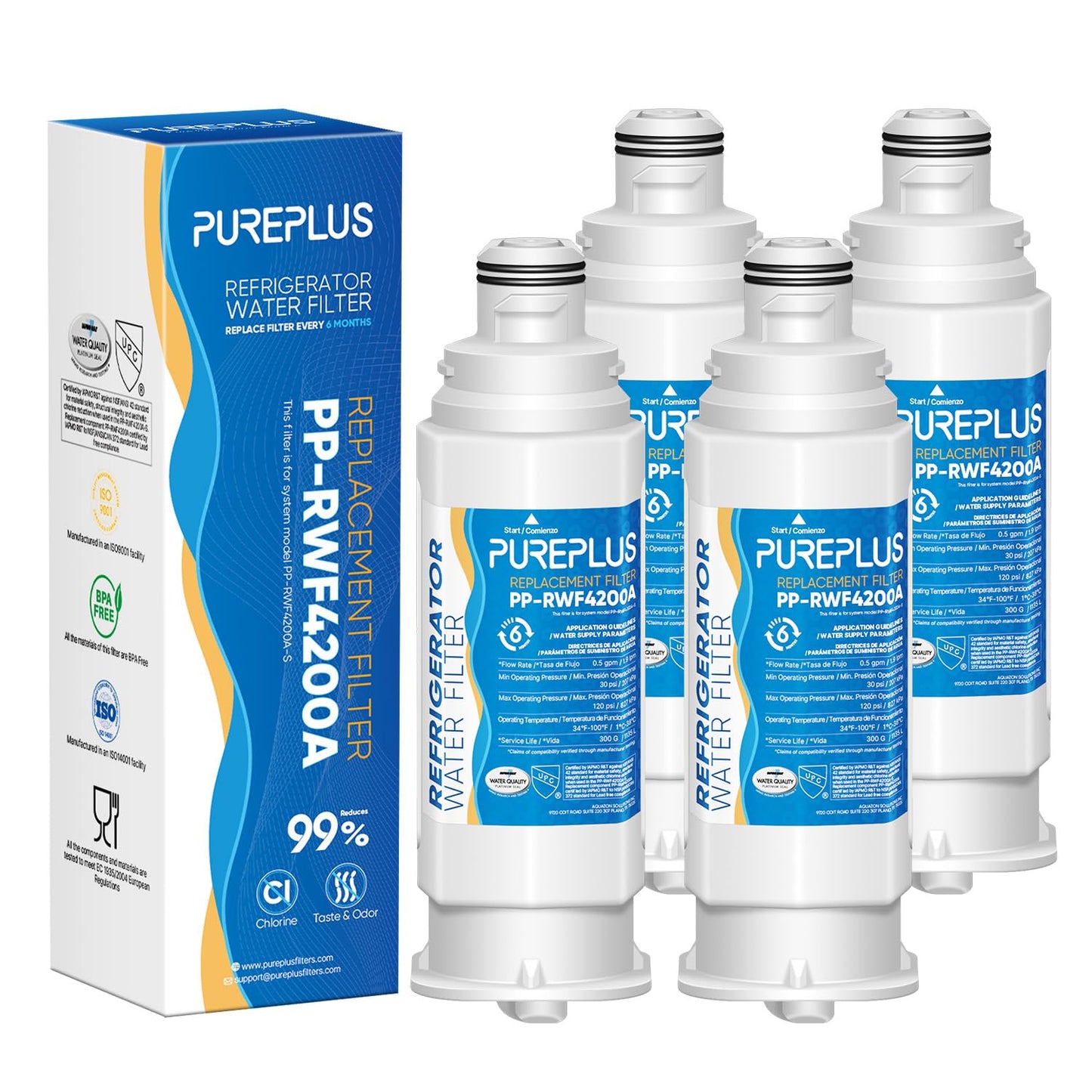 PUREPLUS DA97-17376B Replacement for Samsung HAF-QIN/EXP, DA97-08006C, RF28R7351SG, RF28R7201SR, RF28T5001SR, RF24R7201SR, RS27T5200SR, RF23M8590SG, RWF4200A Refrigerator Water Filter, 4 Pack