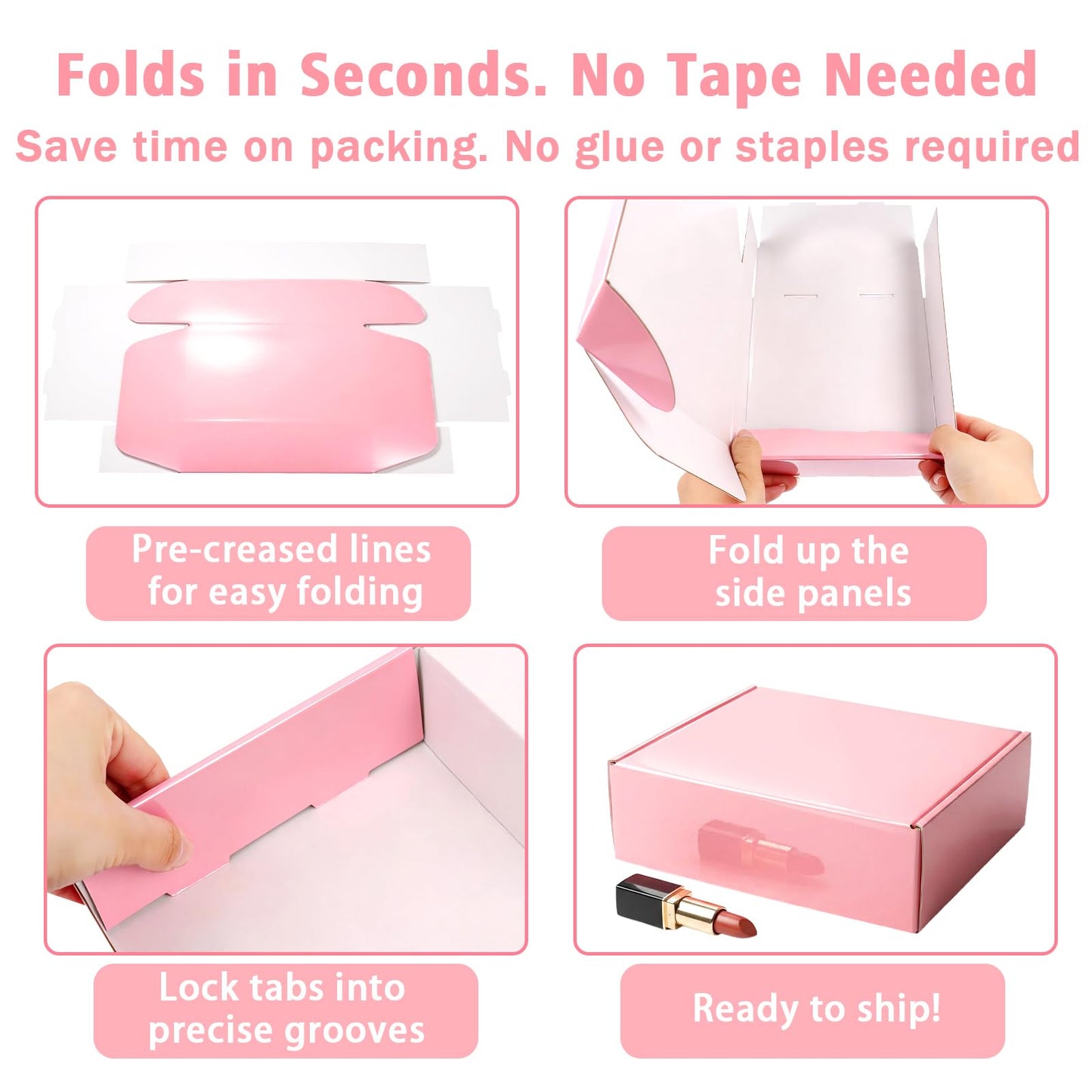 DERZIFUN 7"x5"x2" Glossy Pink Shipping Boxes, 50 Pack Corrugated Cardboard Mailing Boxes for Small Business Packaging, Shipping Phone Cases, Stationery