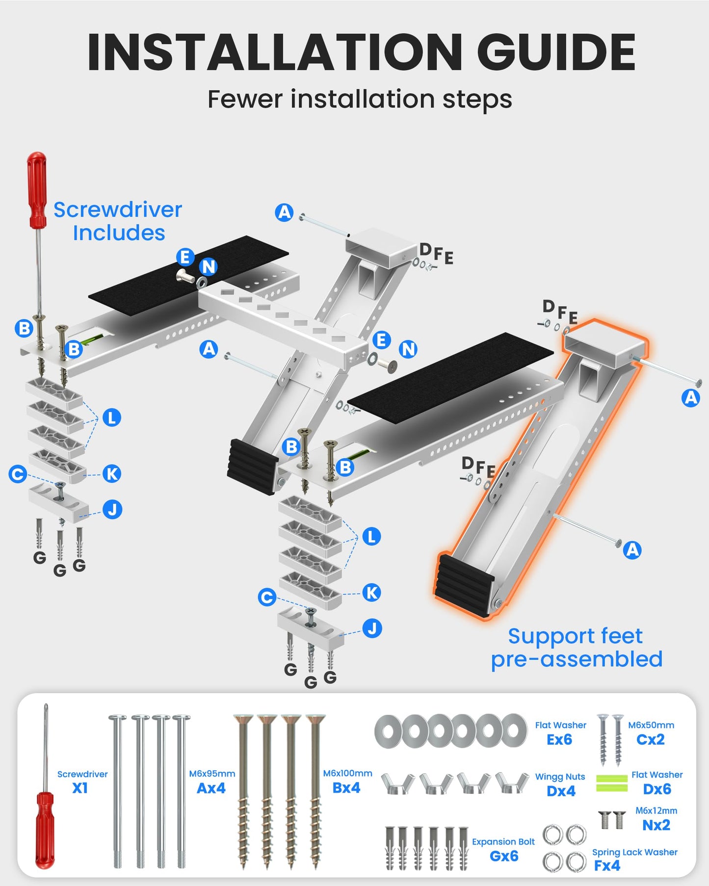 Toutgood Window AC Bracket, Heavy Duty Window Air Conditioner Support Brackets with 2 Arms, A/C Holder for 5000 Btu to 24000 Btu Outdoor AC Window Units, Max 220 Lb Capacity