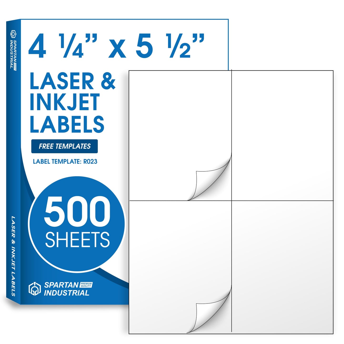 4.25" X 5.5" Matte White Printable Shipping Labels (500 Sheets, 2000 Stickers) Large Address and Mailing Labels for Laser & Inkjet Printers - Spartan Industrial Template R023