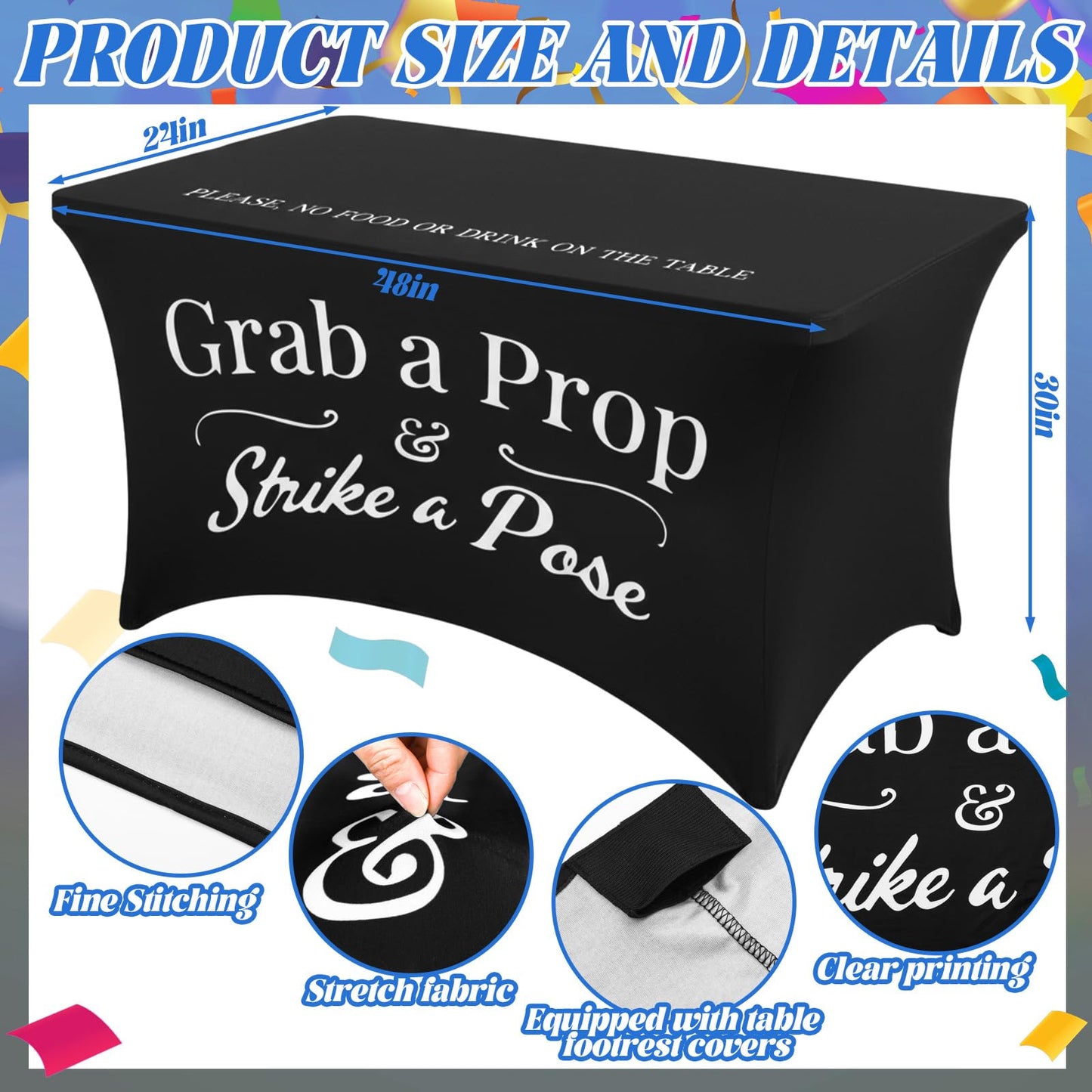 Gilprop Photo Booth Table Cloth Photo Booth Props Accessories Rectangle Tight Table Background for Indoor Outdoor Party Photography Decoration Graduation Wedding Birthday Bachelorette(Classic,4ft)
