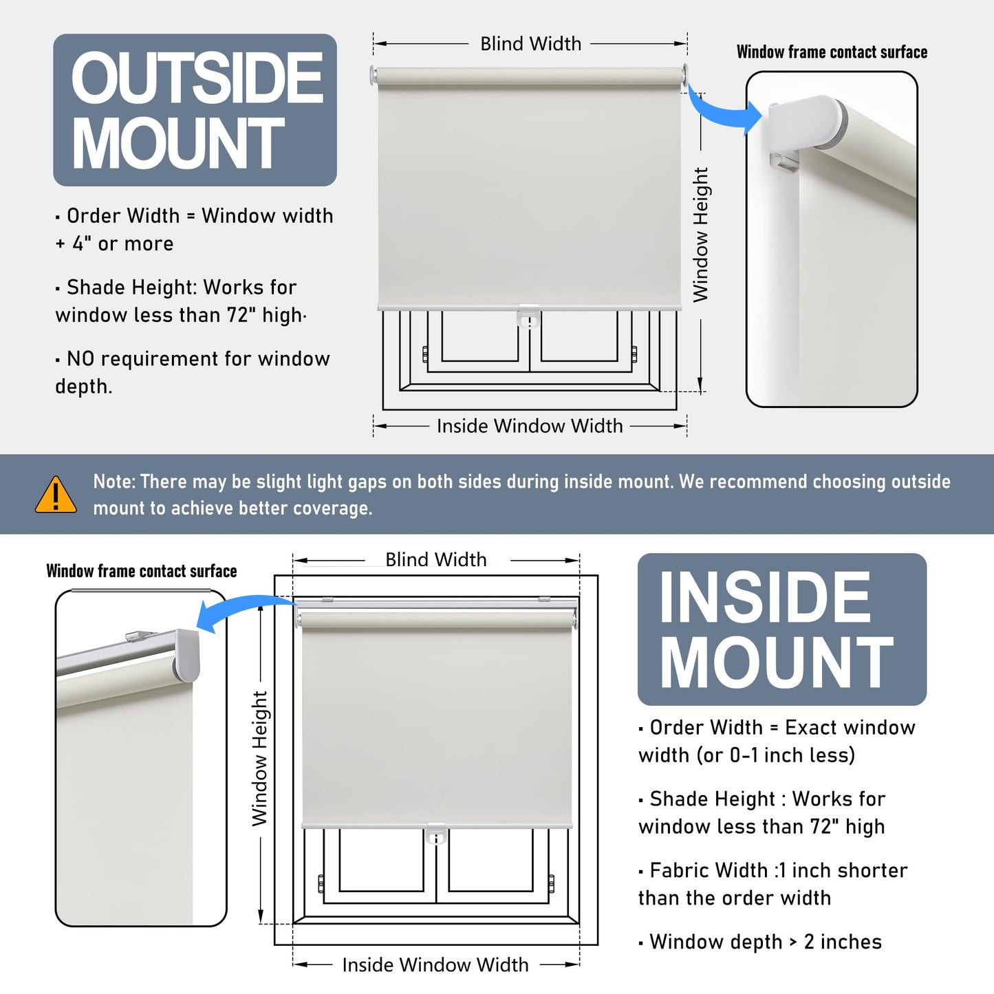 AOSKY Cordless Roller Shades Blackout Blinds for Windows Room Darkening Rolled Up Shades with Spring System, UV Protection Window Shades Door Blinds for Home and Office (34.5" W x 72" H, Ivory White)