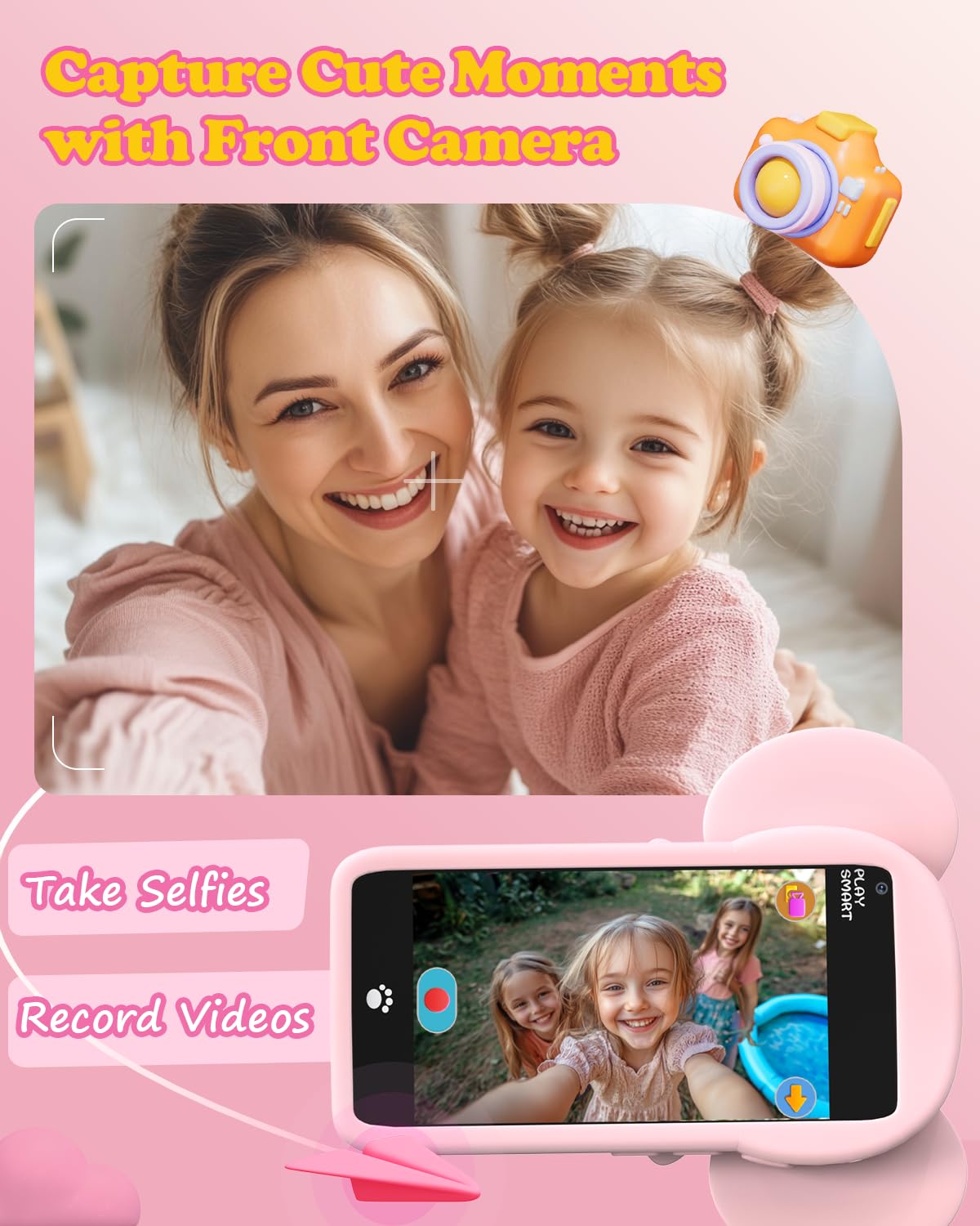 MOMILLA Kids Toys Smart Phone, 3.97" Touchscreen Toddlers Kids Smart Phone, Birthday Gifts for Girls Age 3 4 5 6 7 8 9 10 Year Old, Learning Toys Play Cell Phone with Front Camera, Games