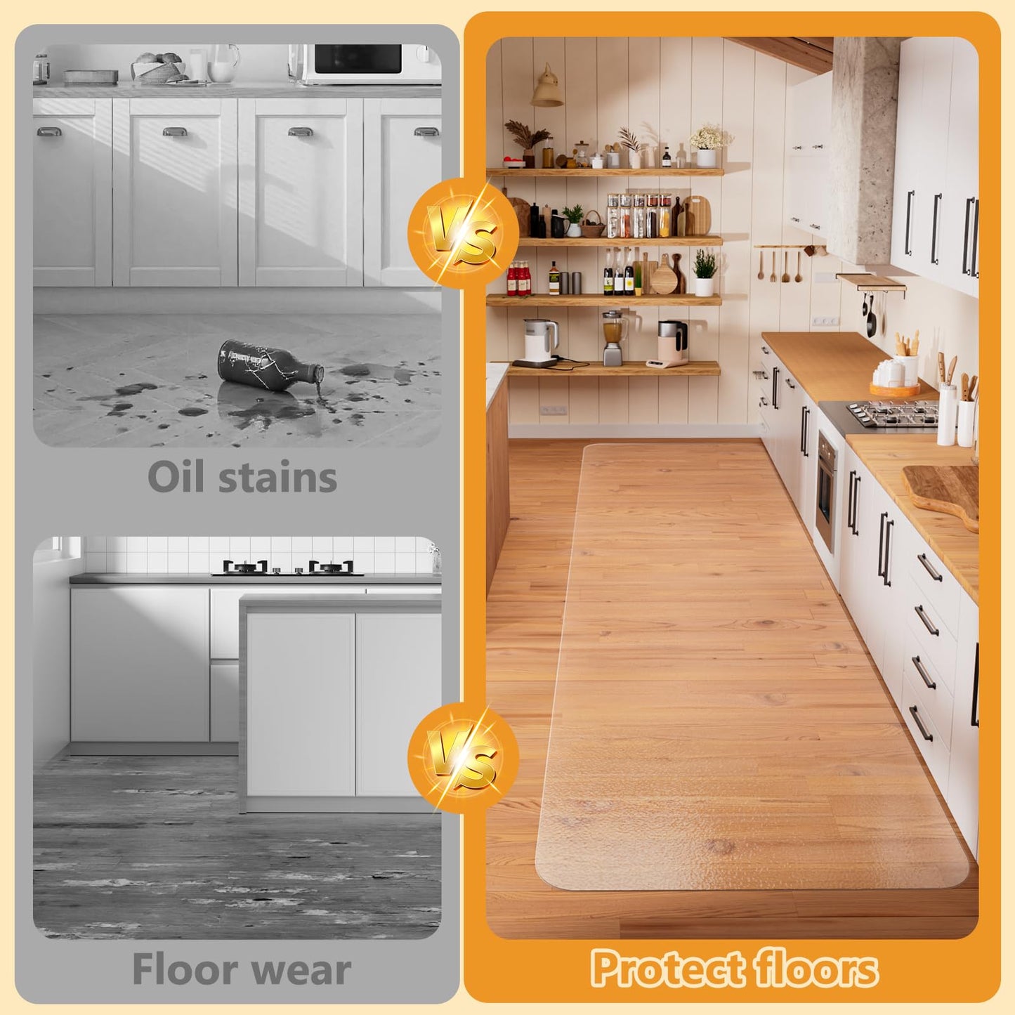 Clear Runner Rug 3'x10' for Hallway – Non Slip Waterproof Vinyl Carpet Protector, Plastic Floor Mat Runner for Kitchen, Entryway, Laundry, Indoor Outdoor High Traffic Areas