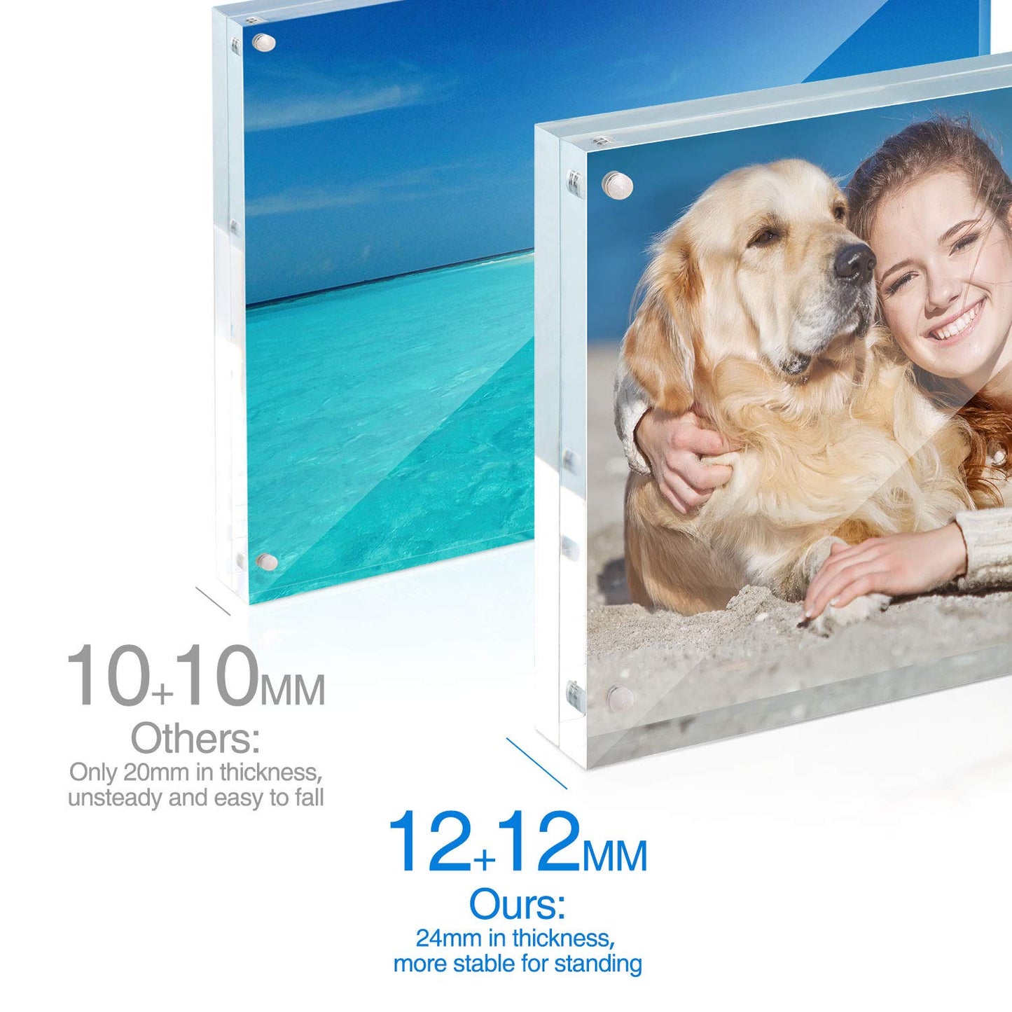 TWING 5 Pack 4 x 6 Acrylic Frame, Horizontal Magnet Double Sided 4x6 Picture Frame,12+12MM Thick Clear Frameless Desktop Display Self Standing Magnetic Acrylic Block Photo Frame