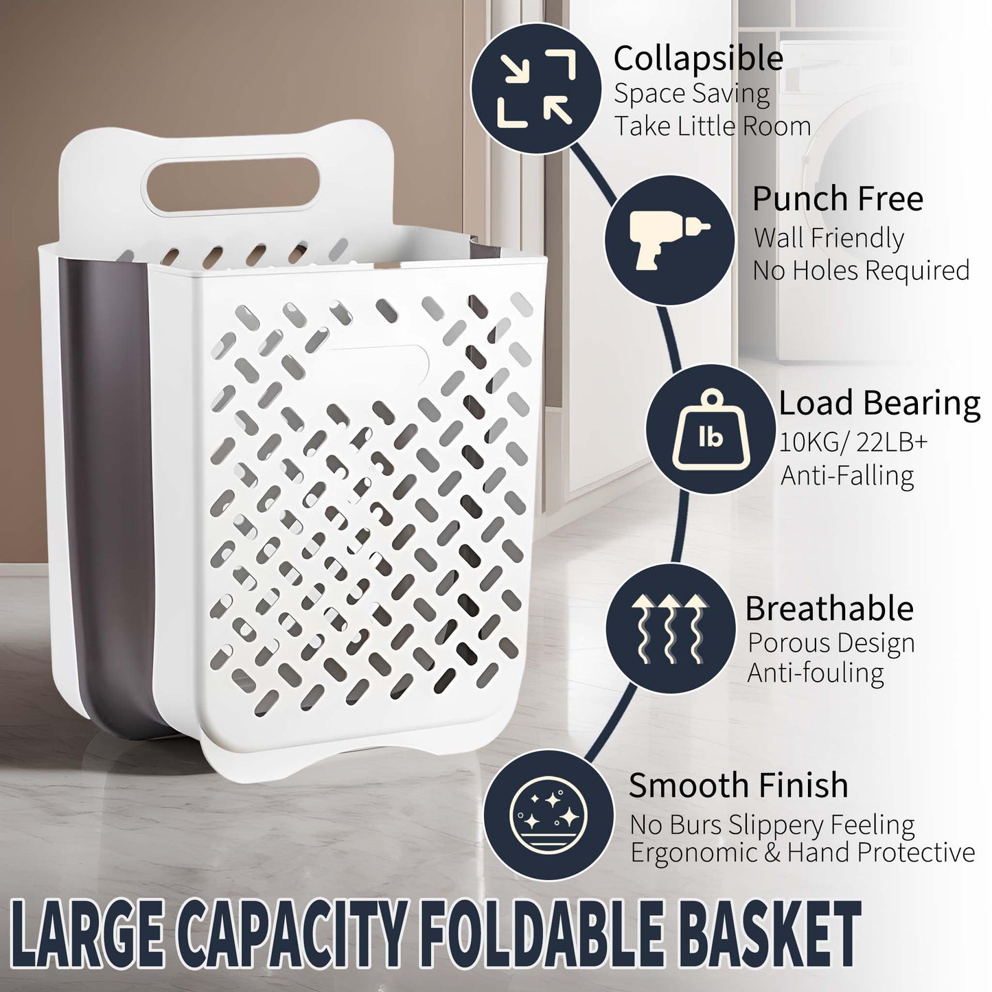 Pansyling Plastic Foldable Laundry Basket with Handle, 35L Wall Mounted Laundry Hamper Freestanding Dirty Clothes Hamper, Collapsible Laundry Baskets Pop Up Hamper Storage Container for Snacks Dolls