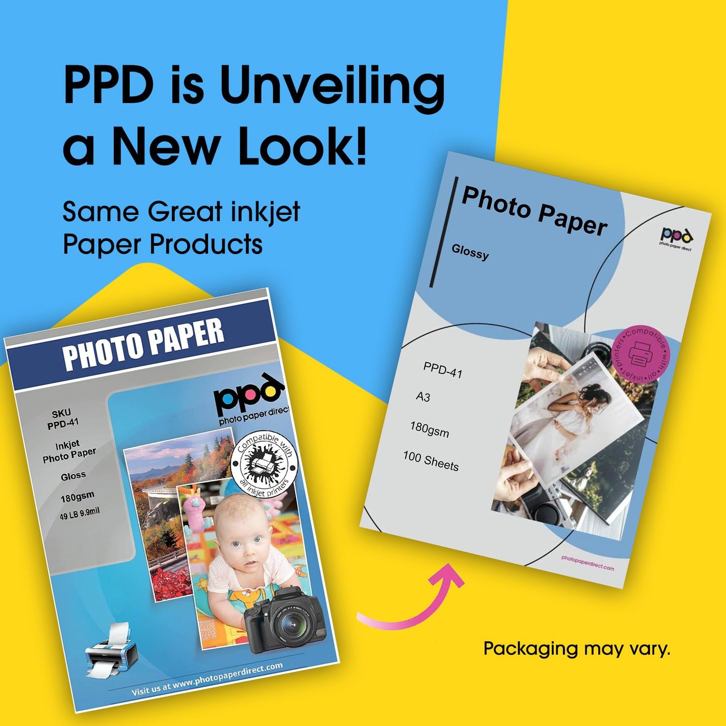 PPD Glossy Photo Paper for Inkjet Printer, 11 x 17" Heavyweight Quality Printable Sheets for Custom Picture, Professional Photographic Instant Dry For Normal, Dye or Pigment Ink (50 Pack/180 gsm)