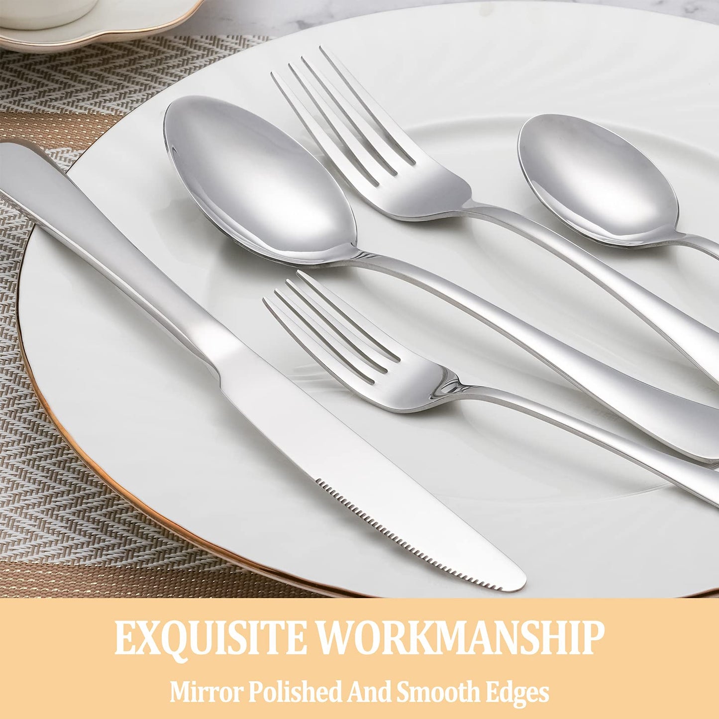 50 Piece Silverware Set Service for 10,Premium Stainless Steel Flatware Set,Mirror Polished Cutlery Utensil Set,Durable Home Kitchen Eating Tableware Set,Include Fork Knife Spoon Set,Dishwasher Safe