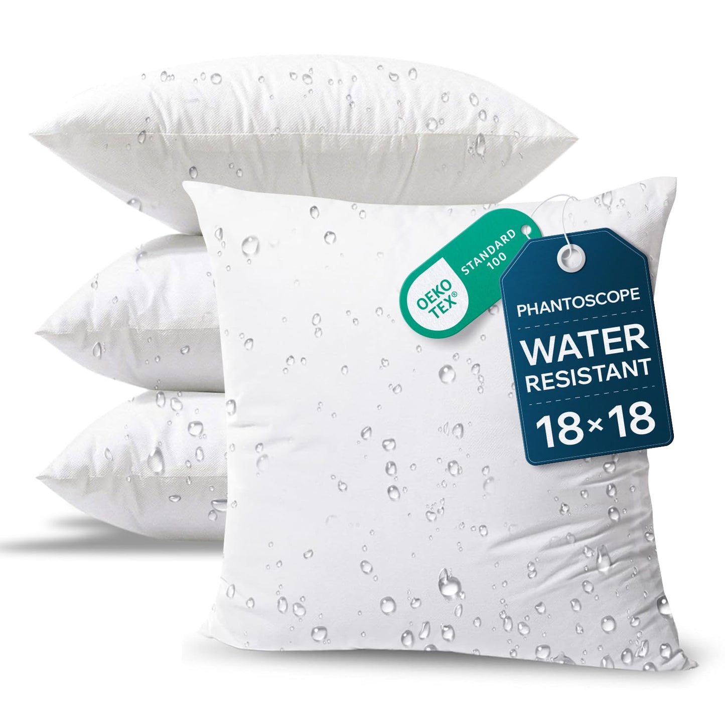 Phantoscope 18 x 18 Pillow Inserts - Pack of 4 Outdoor Water Resistant Throw Pillow Inserts Hypoallergenic Square Decorative Couch Sham Cushion Stuffer - 18 Inches