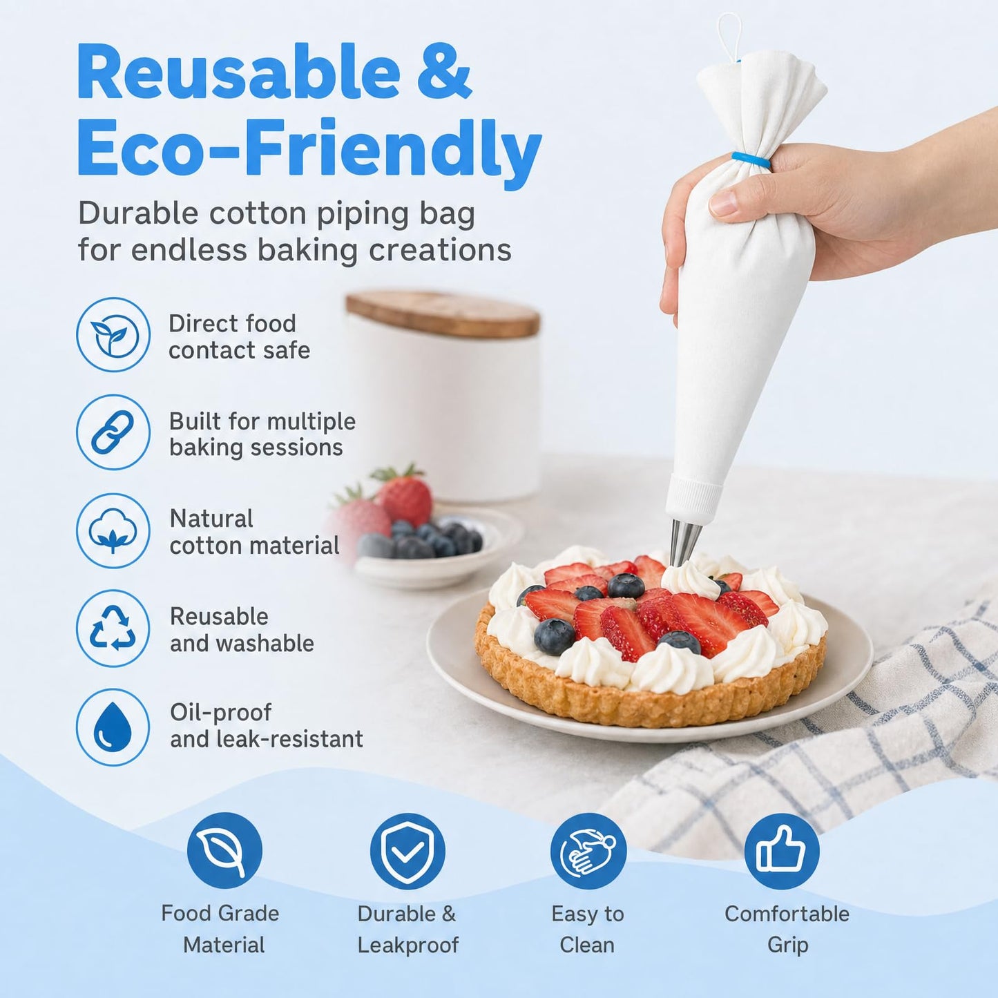 Reusable Piping Bags and Tips Set – 16" Pastry Bags for Cake Decorating, Cupcakes & Cookies with Frosting Tips – Leak-Proof Cotton Icing Bags, Eco-Friendly Baking Kit for Home Bakers & Beginners