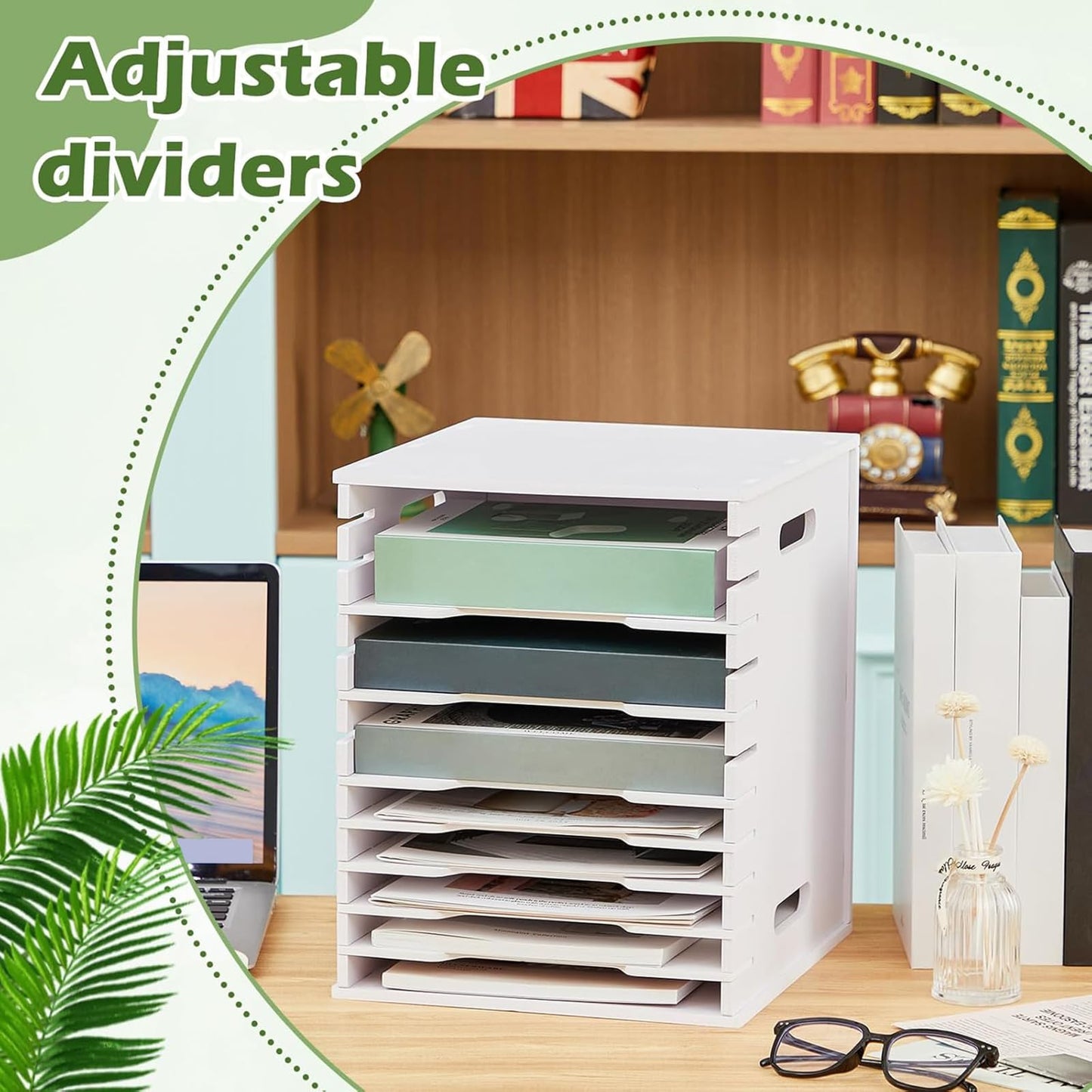 Juexica 12 Tier 8.5" x 11" Scrapbook Paper Organizer, White Cardstock File Organizer with Adjustable Shelves, Stackable Paper Trays, Desktop Storage Rack Document Holder for Desk Home Office