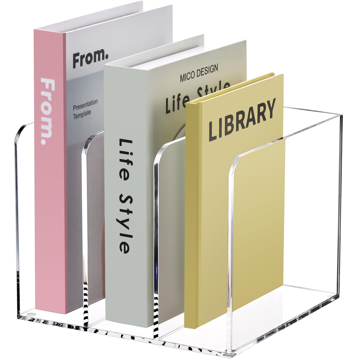 HeZone Acrylic Magazine Holder,Clear Desk Organizer with 3 Vertical Compartments,Magazine File Holder Sorter Rack Workspace Organizers for Home Office & Classroom(B5)