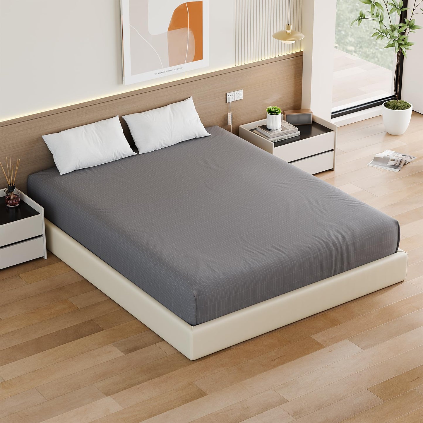 Grounding Fitted Sheets Full Size, Grounding Sheets Full with 10% Silver Fiber, 15'' Deep Pocket Grounded Fitted Bed Sheets for Better Sleep & Wellness, 54"x75"x15", Gray