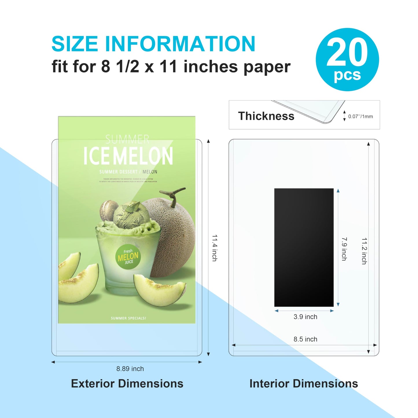 Magnetic sign holder 8.5" x 11", 20 pack, rigid document frame for locker, refrigerator, office, school and home