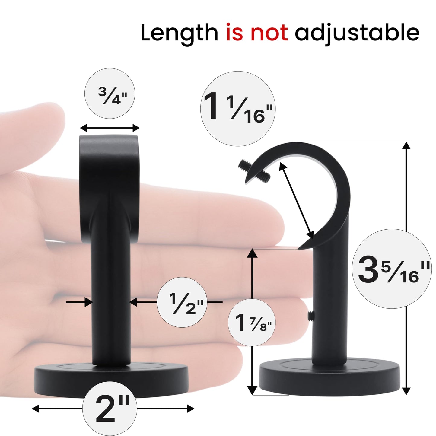 Heavy Duty Curtain Rod Brackets for Wall & Ceiling Installation, 2 Pack Ceiling Mount Curtain Holders, Hardware Bracket Set for 1 Inch Rods, Black Finish