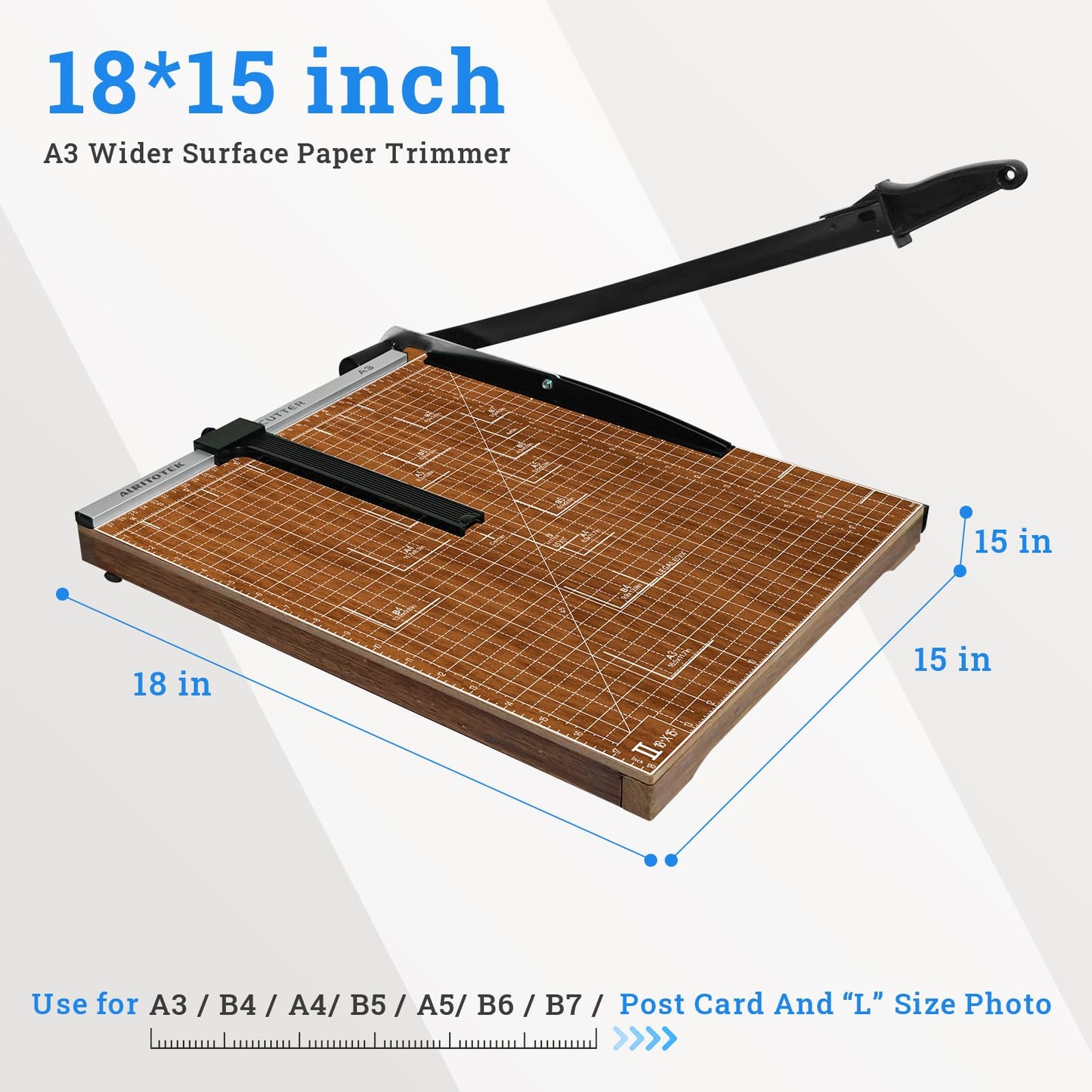ALRITOTEK A3 Guillotine Paper Cutter Trimmer, 18" Wood Paper Trimmer for Office and Crafts, 10-12 Sheets Capacity (Wooden)