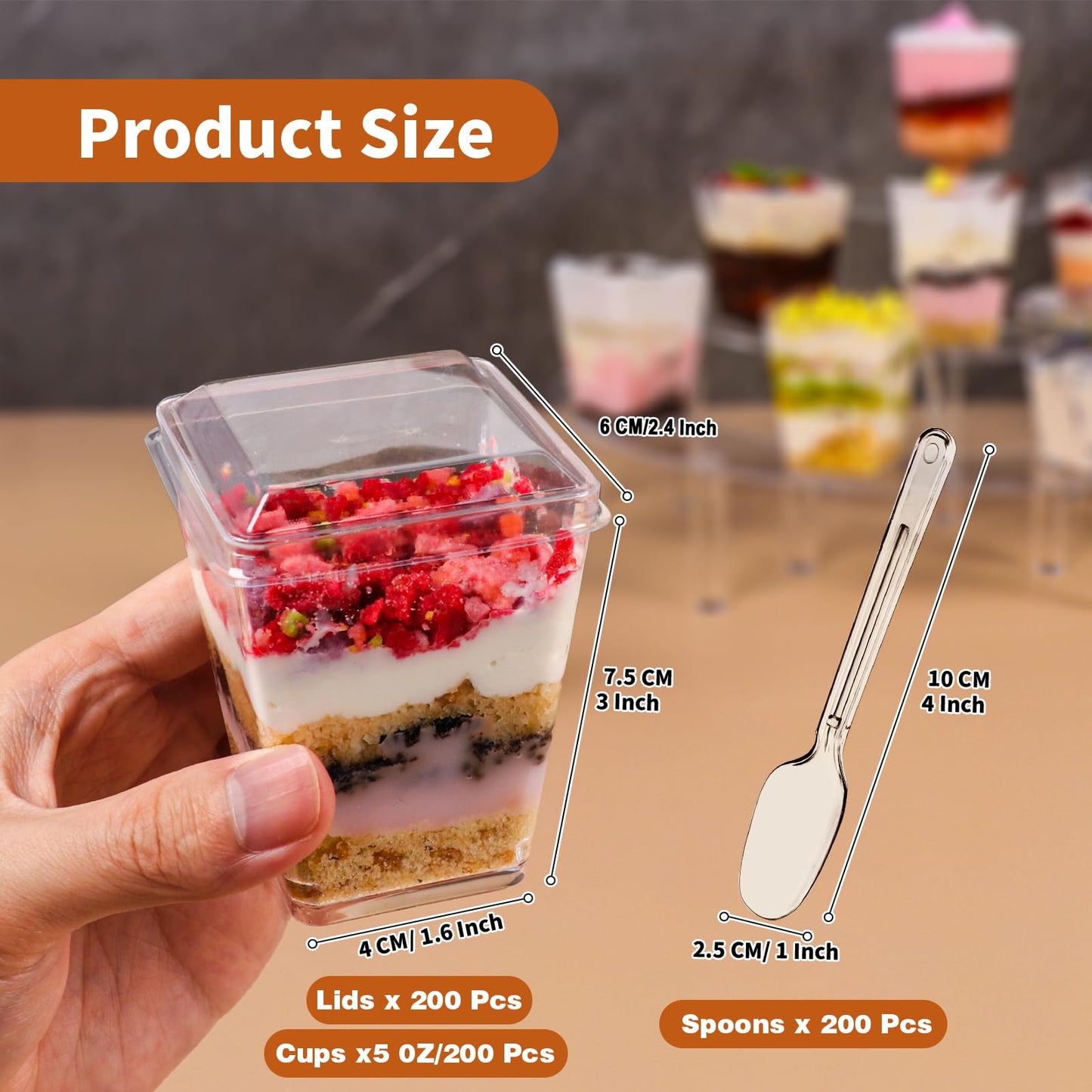 LifeIdeas 600 Pcs Mini Dessert Cups with Spoons and Lids, 5 Oz Square Mini Clear Parfait Cups, Shooters Cups for Party, Clear Yogurt Parfait Cups for Pudding, Fruit, Mousse, Snacks & Appetizers