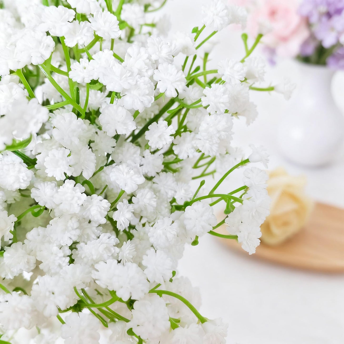 Cherica 100Pcs Babys Breath Artificial Flowers-Gypsophila Babys Breath Flowers Artificial Bulk-White Real Touch Fake Flowers for Wedding Home Garden Decor