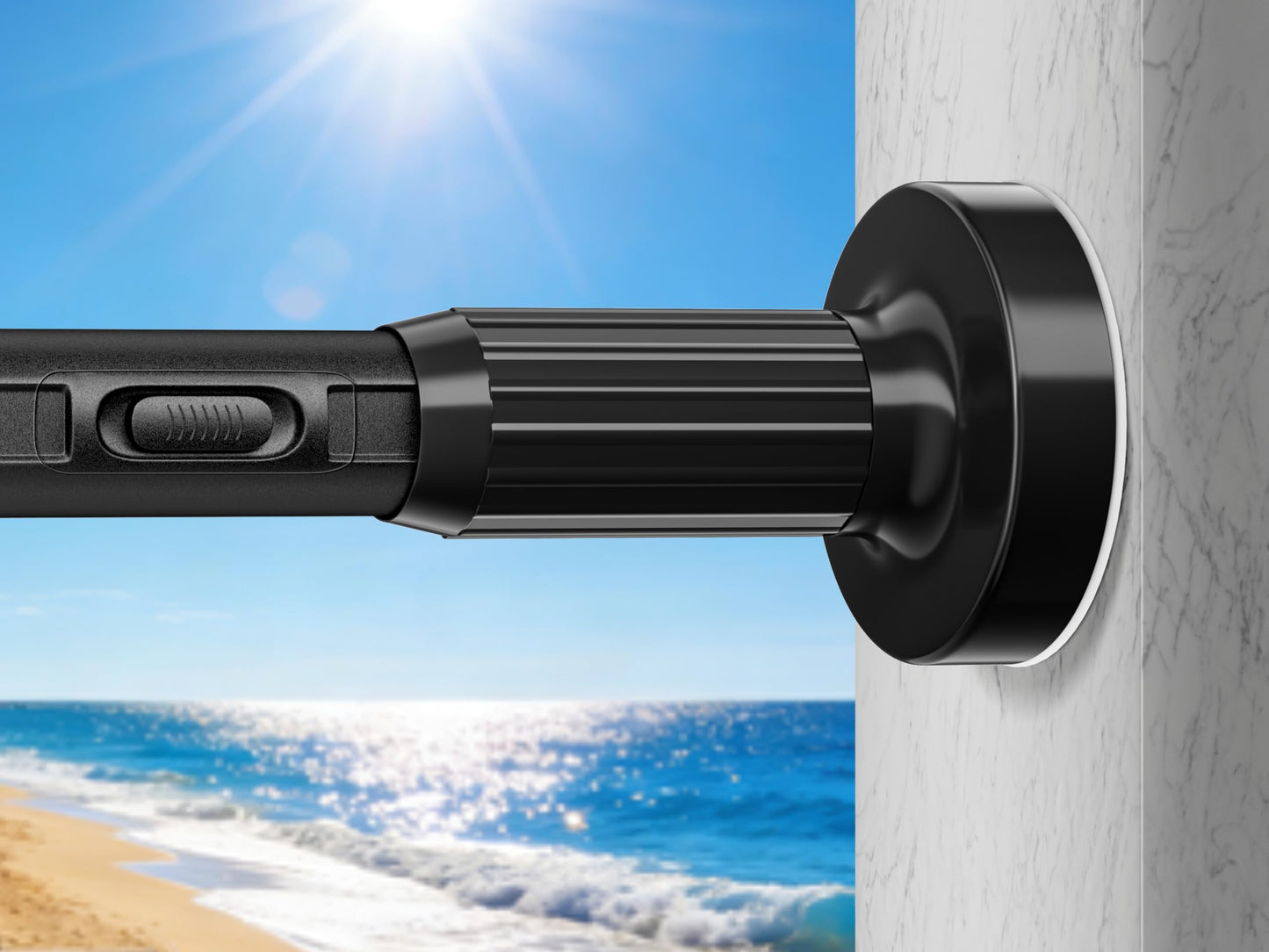 Tension Curtain Rod 41-173In, Outdoor Extra Long Curtain Rod No Drilling for Window or Bathroom Patio, Adjustable Heavy Duty Shower Curtain Rod, Easy to Install, Never Rust, Non-Slip-Black