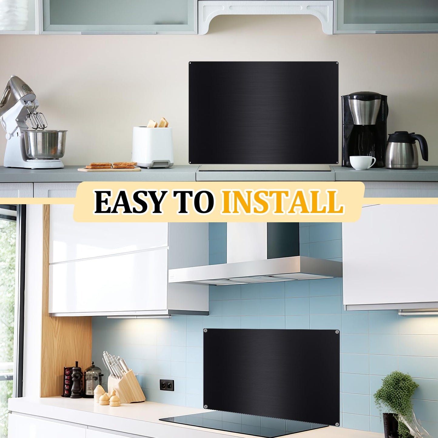 Yaocom Stainless Steel Backsplash Range Hood Stove Backsplash Back Stainless Steel Sheet for Kitchen Wall Splatter Metal Wall Panels with Screws and Hanging Towel(Black,30×12 Inch)