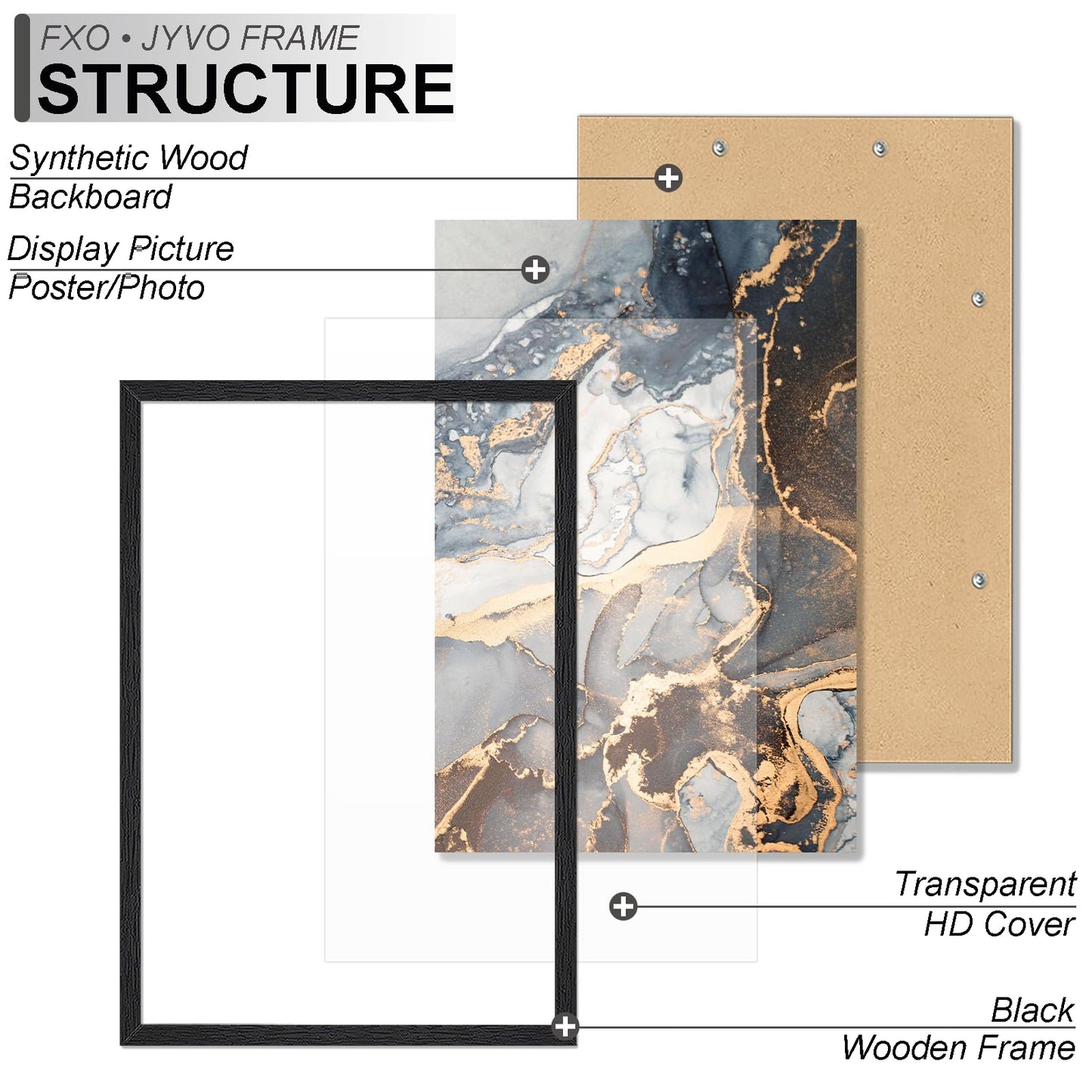 Fxojyvo Engineered Wood 30x40 Frame, Black Picture Frame for 30 x 40 Inch Poster Puzzle Photo, Light Weight 30 by 40 Poster Frame with Wood-grain for Wall - 1 Pack/Black/30 x40