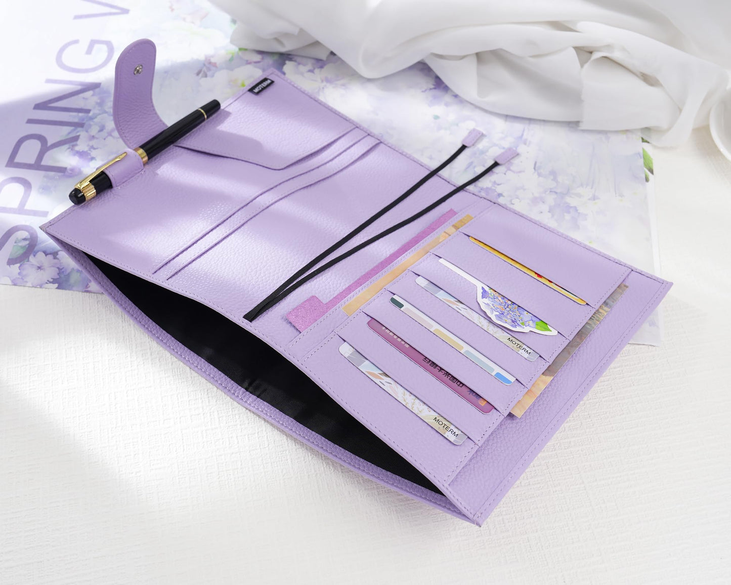 Moterm Leather A5 Notebook Cover - Fits Hobonichi Cousin, Stalogy and Midori MD Planners, with Pen Loop, Card Slots and Back Pocket (Pebbled-Lavender)