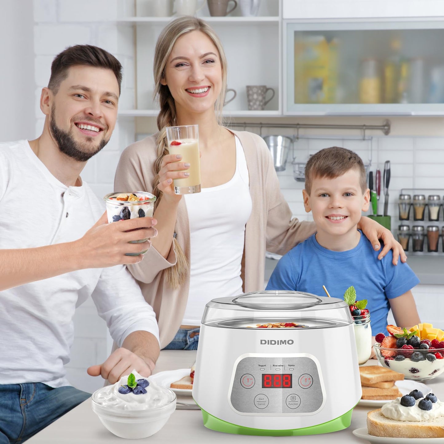 Yogurt Maker, Greek Yogurt Maker with Timer Control and Strainer, Yogurt Maker Machine with Stainless Steel Liner, Electric Portable Yogurt Maker for Yogurt, Greek Yogurt, Cheese, Natto (White)