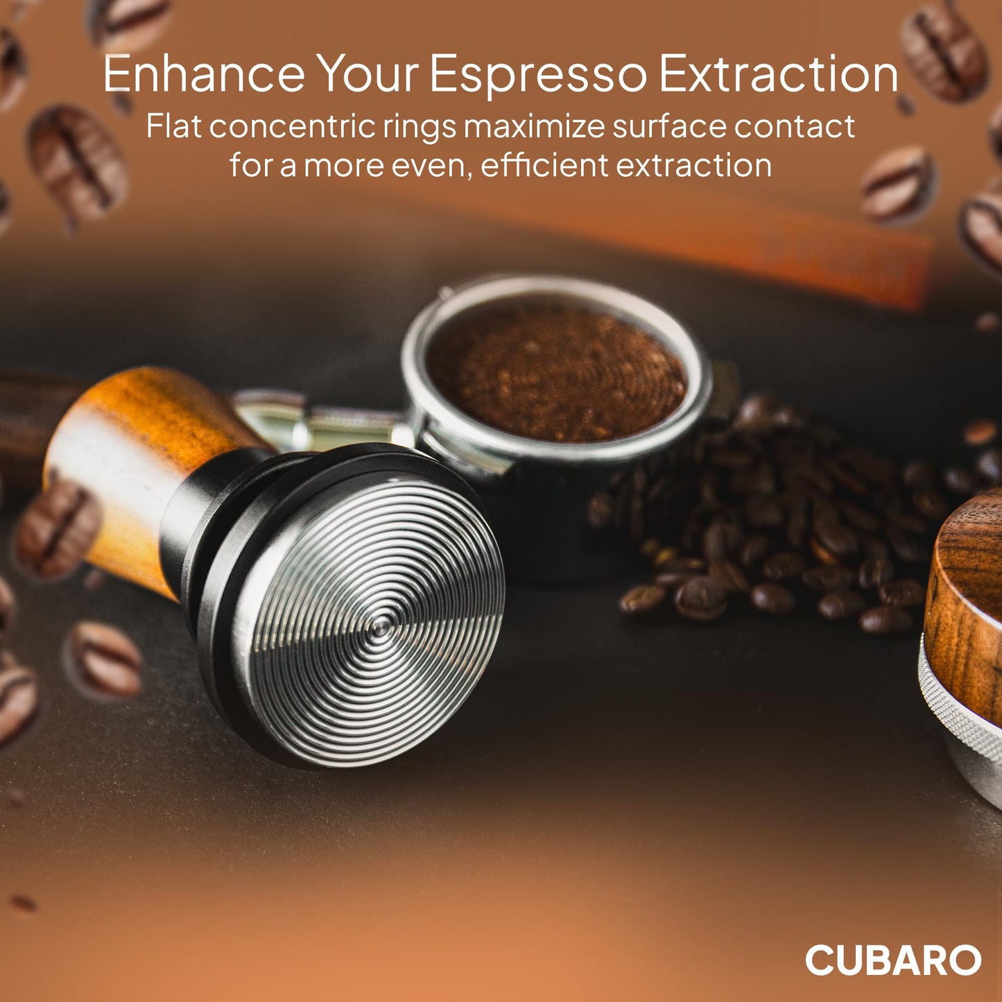 CUBARO 53.3mm Calibrated Espresso Tamper - 30lb Spring Loaded Auto-Leveling Coffee Tamper with Walnut Handle & Ripple Stainless Steel Base for 54mm Portafilters