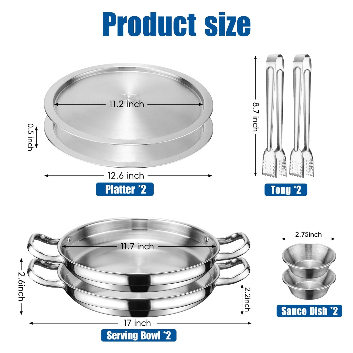 2-Set 12 Inch Shrimp Cocktail Serving Dish with Ice Tray, Cold Chilled Serving Trays, Cooling Platter Charcuterie Board for Appetizer Oyster Salad Buffet Parties, Dishwasher Safe, Stainless Steel