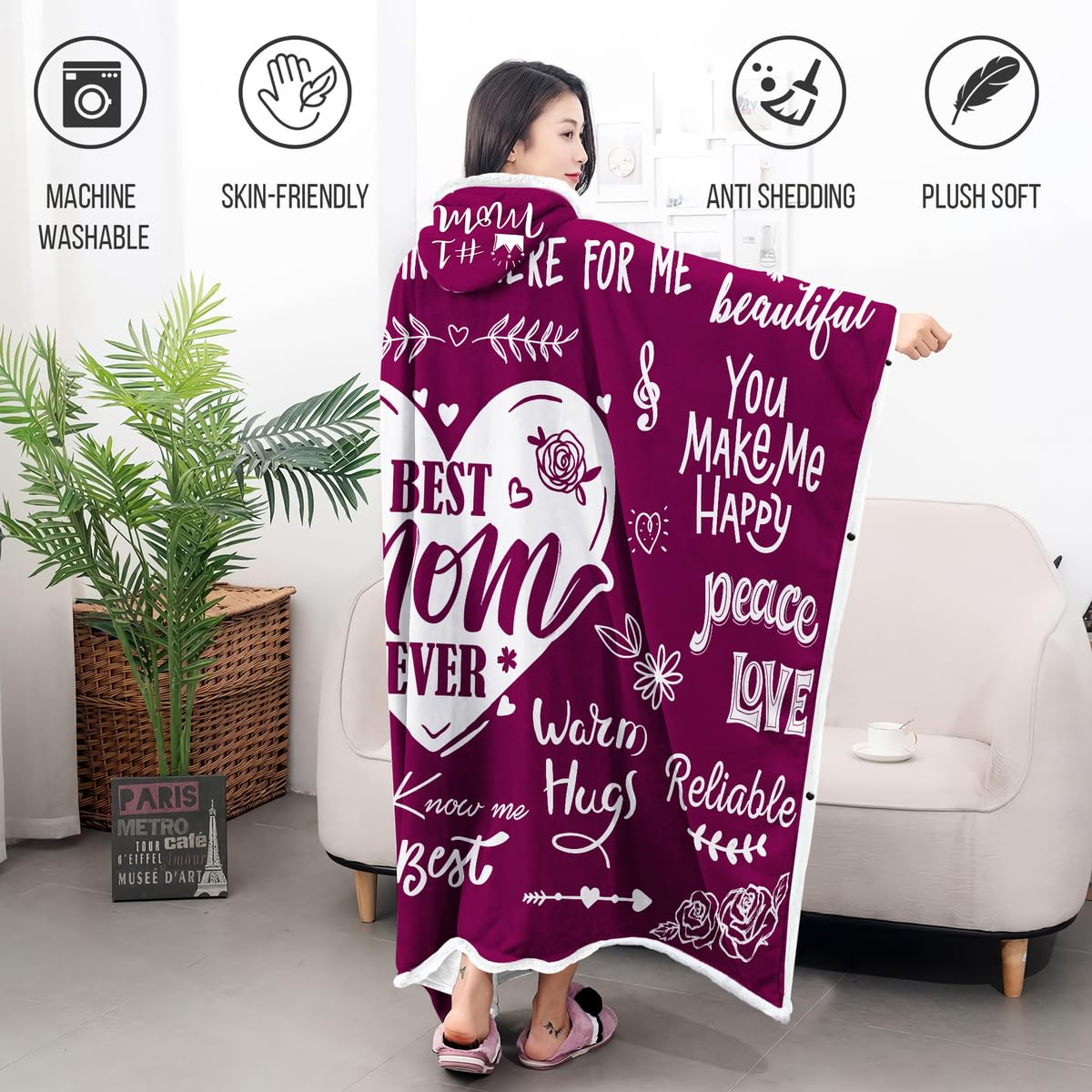 Warmstorey Best Mom Ever Blanket Hoodie Mothers Day Birthday Gift for Mom – Cozy Gift for Wife, Thoughtful Gift from Daughter or Son, Soft and Warm Blanket for Mother, Mommy, or Mama