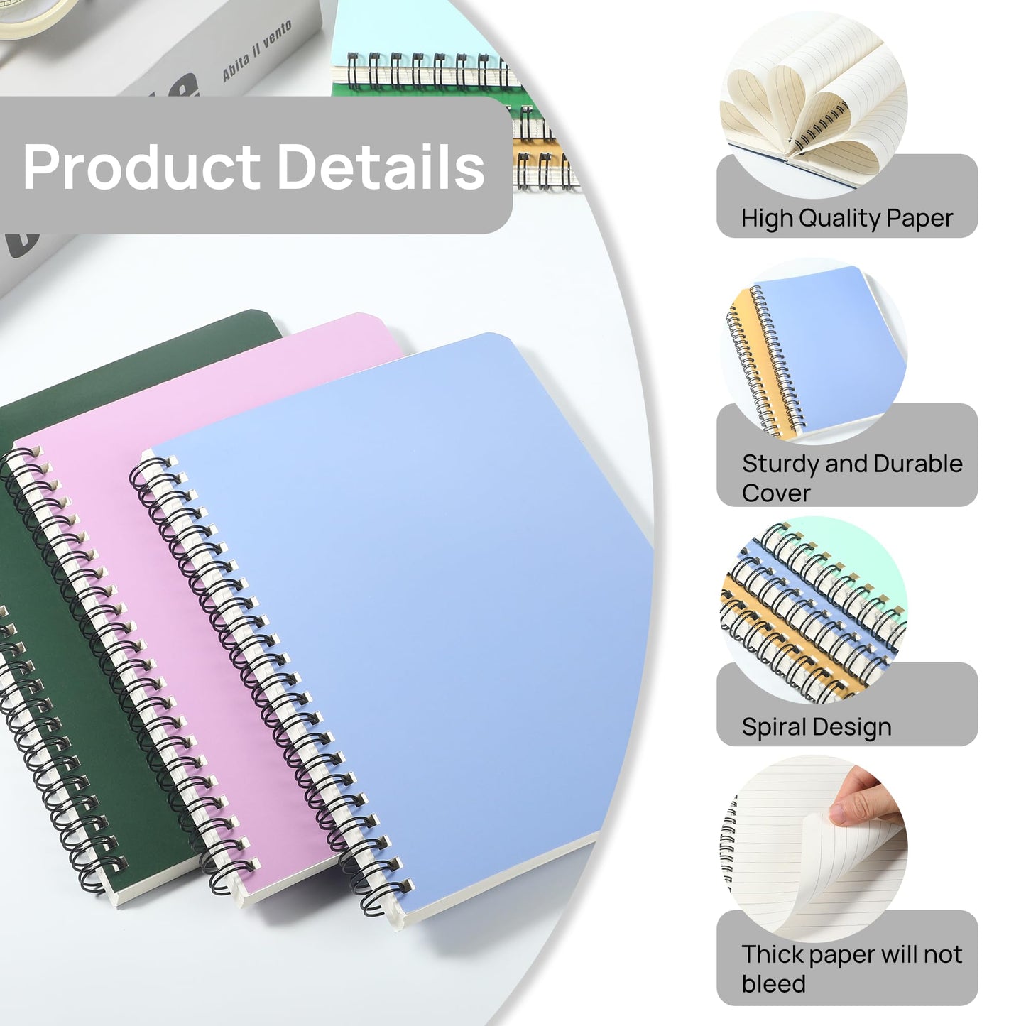 miikoul 48 Pack A5 Spiral Lined Notebooks, 8.1" X 5.5", 60 Sheets/120 Pages Wide Ruled Notebook Spiral Journals Bulk Paper Cover Notepad 12 Colors for Students Taking Class Notes Home Office Gift