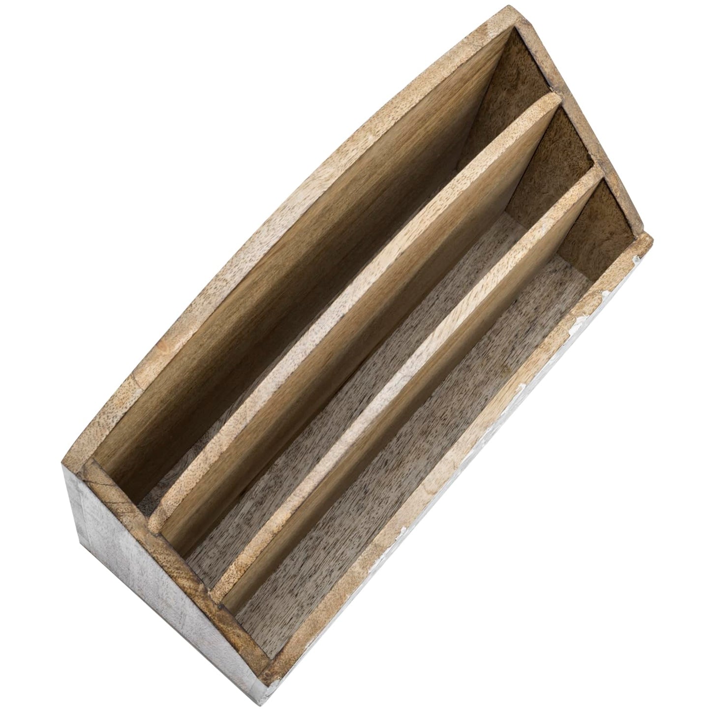 MyGift 3 Tier Rustic Solid Mango Wood Desk Mail Holder and Stationery Sorter with Hand Carved Leaf Pattern, Decorative Office Desktop Document Storage Organizer - Handcrafted in India