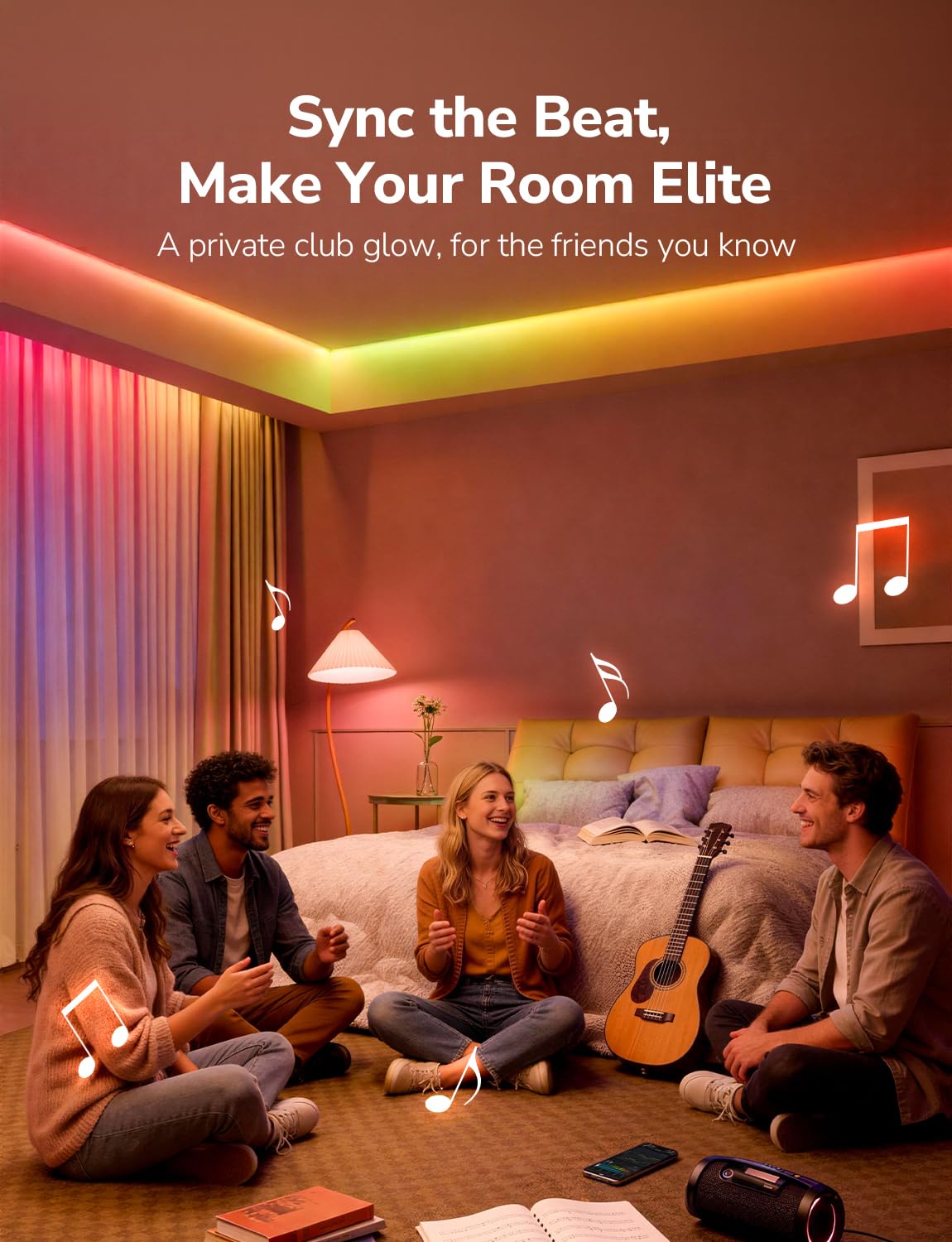 Lepro S1 AI LED Strip Lights for Bedroom - 32.8ft Smart RGB Light Strips with IC and Rainbow Chasing Effects, Color Segment DIY, Personalized Al Lighting Designer, No Remote, 2.4G Wi-Fi & Bluetooth