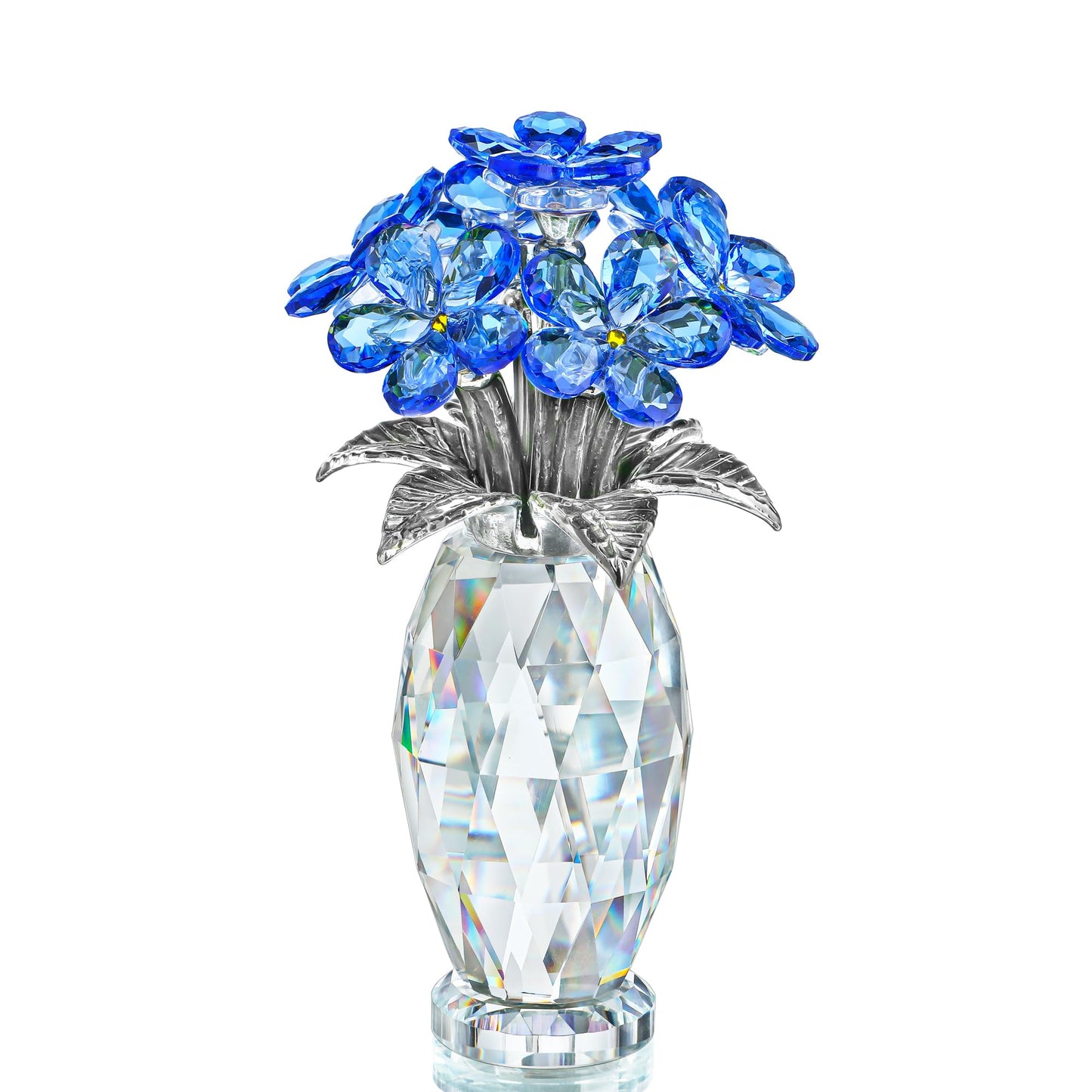 H&D HYALINE & DORA Blue Crystal Forget Me Not Flower Figurine,Flower Gifts for Women,Crystal Glass Flower Collectible Ornaments for Home Decor Table Centerpiece