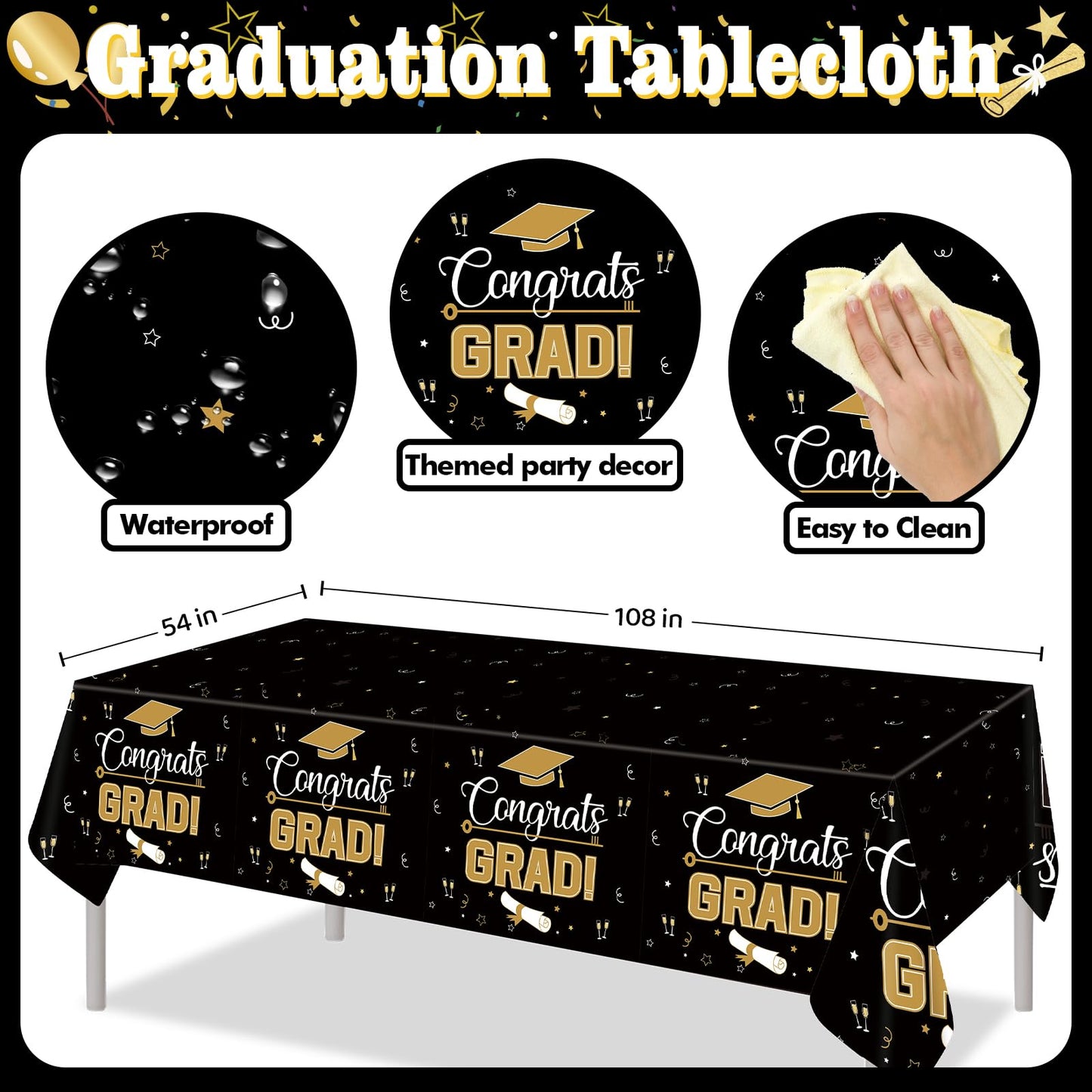 DMIGHT Graduation Decorations 2026, Class of 2026 Backdrop, Banner, 2026 Foil Balloons, Tablecloth, Hanging Swirls, Honeycomb Centerpieces, Party Supplies Decorations Set for College (Black ang GOLD)