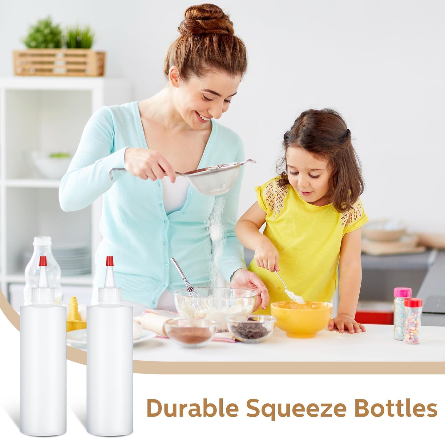 Jinei 60 Pack 8 oz Plastic Squeeze Bottles Clear Condiment Squeeze Bottles with Red Tip Cap Kitchen Empty Squirt Container Leak Proof for Arts Crafts